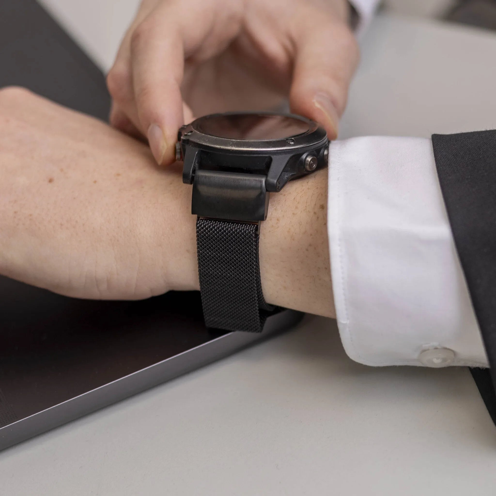 Milanese Strap, black, lifestyle photo