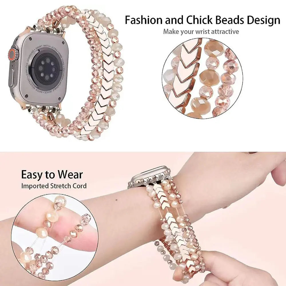 Apple Watch Schmuckarmband mit Perlen (Roségold)