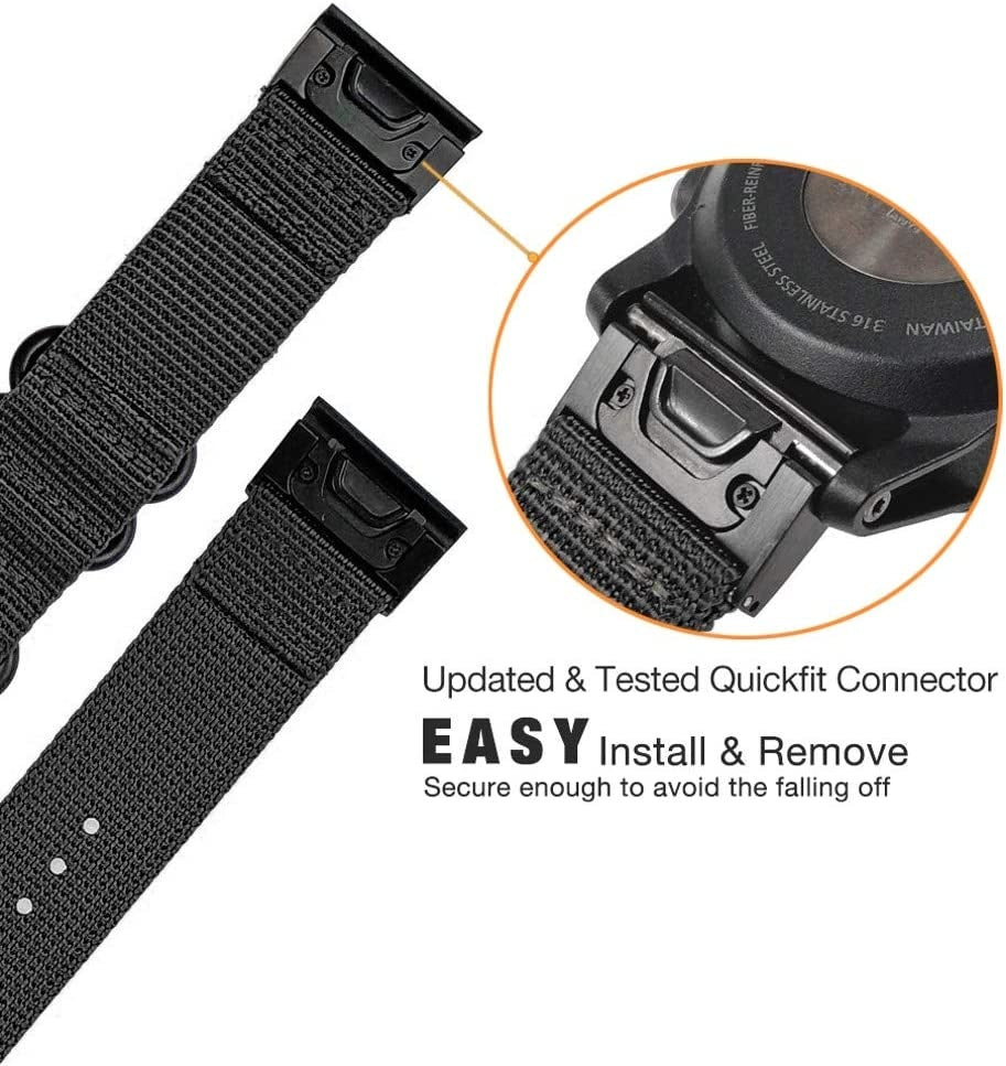 Garmin Fenix 5s/6s Nylonarmband mit Schnallenverschluss (Schwarz)