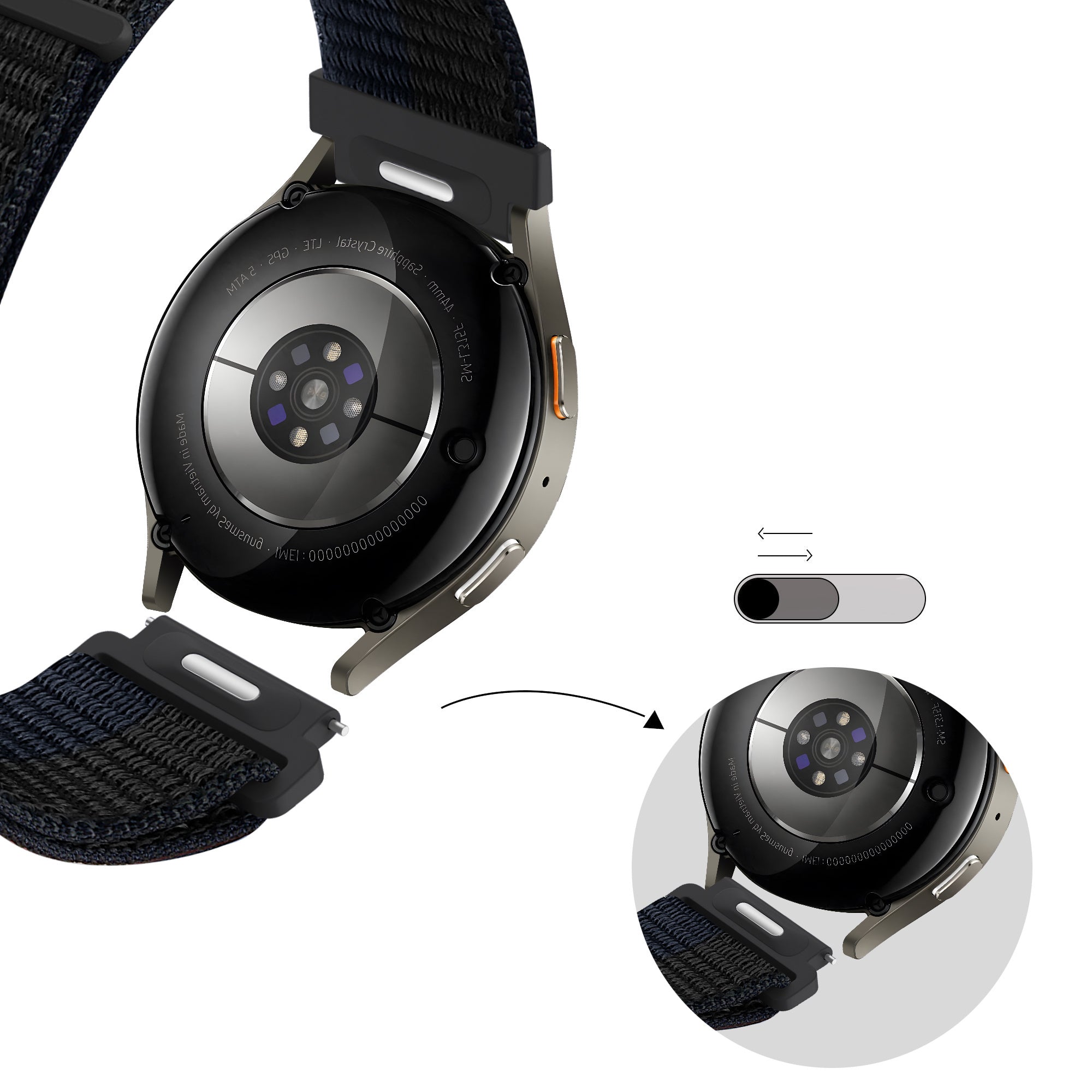 Bandz Samsung Galaxy Watch 7 - 44mm Nylonarmband 'Easy Fit' (Schwarz/Blau)