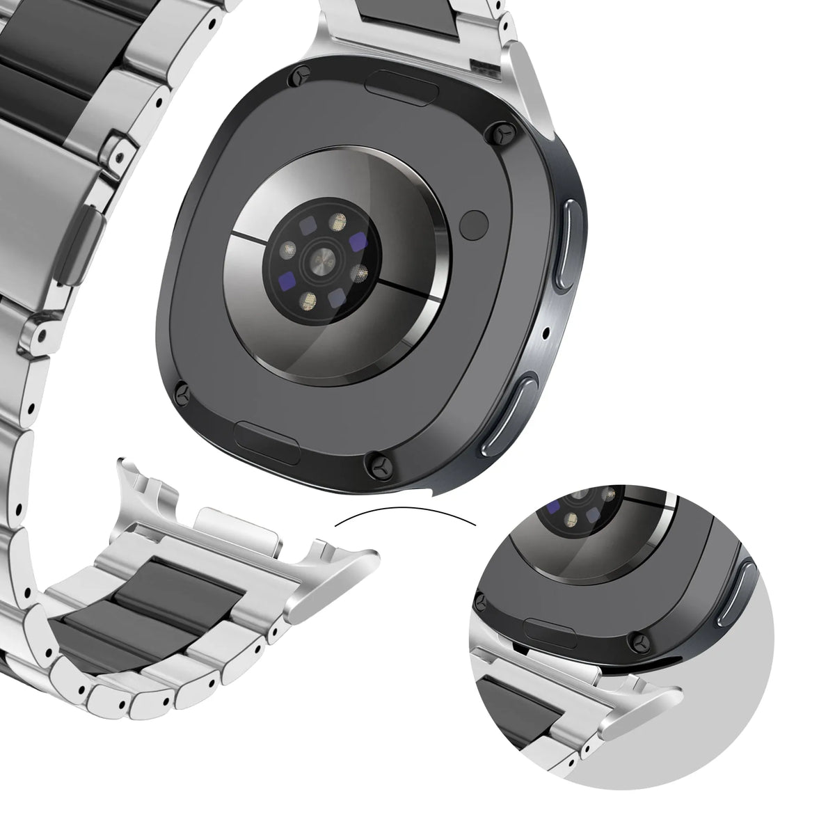 Bandz Samsung Galaxy Watch 8 - 40mm Stahlarmband 'Classic' (Silber/Schwarz)