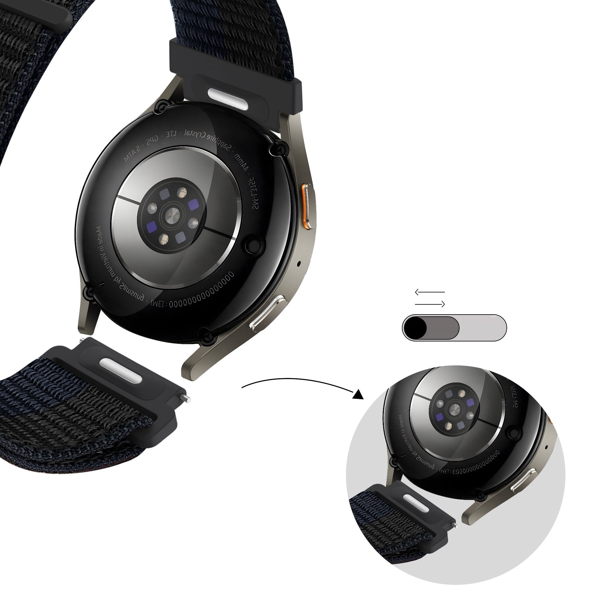 Bandz Samsung Gear S3 Nylonarmband 'Easy Fit' (Schwarz/Blau)