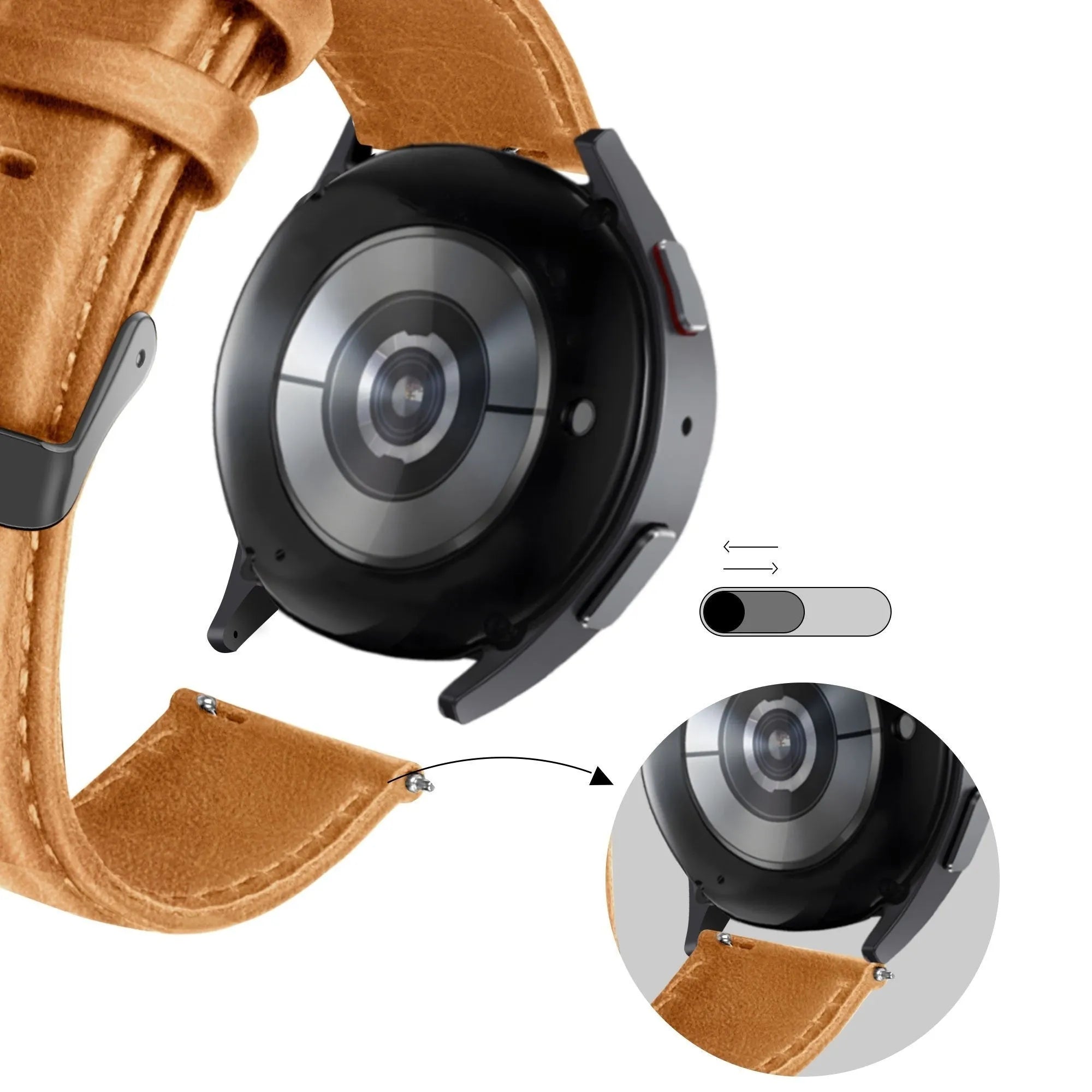 Bandz Pebble Round 2 - 20mm Lederarmband 'Classic' (Braun)