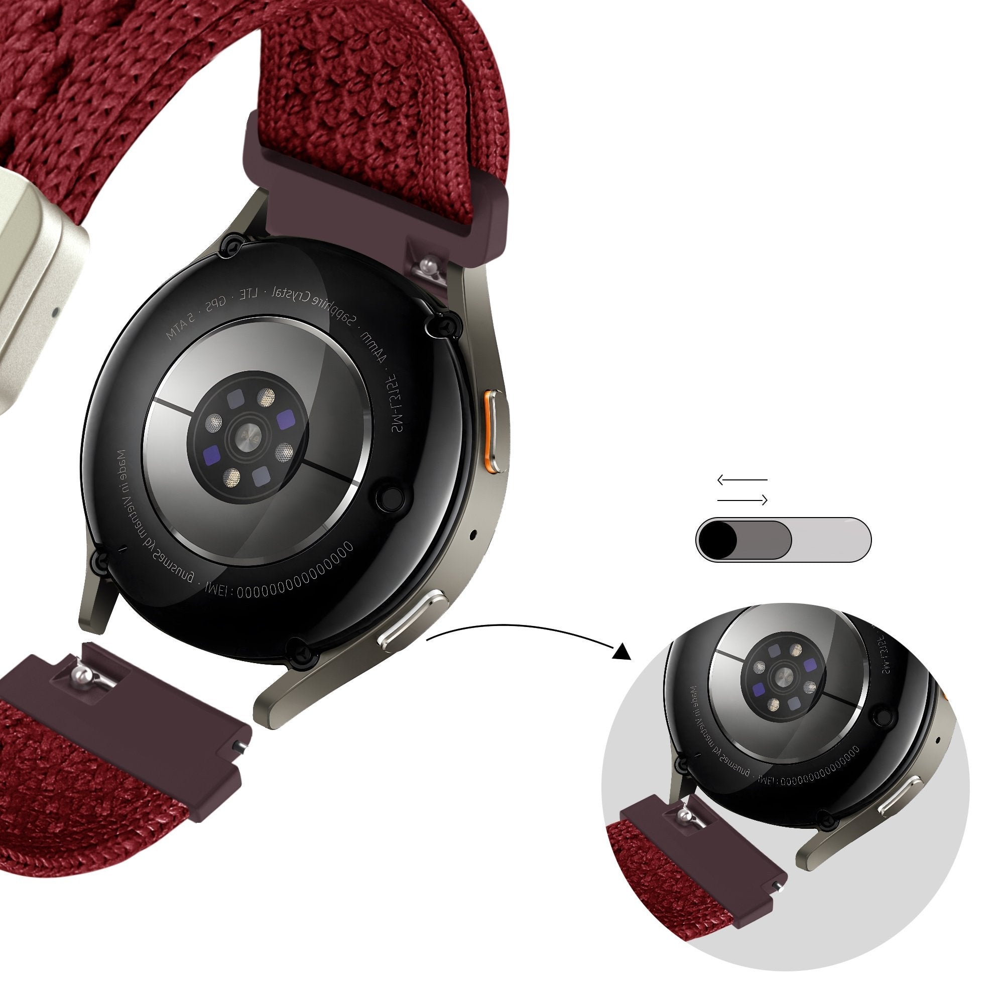 Bandz Withings Steel HR - 36mm Vintage Nylon Strap (Wine Red)