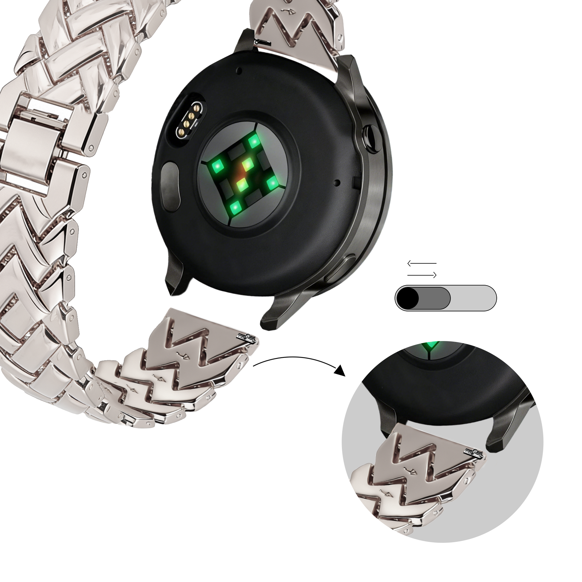 Bandz Withings Steel HR - 36mm Metallarmband 'V-Type' (Polarstern)
