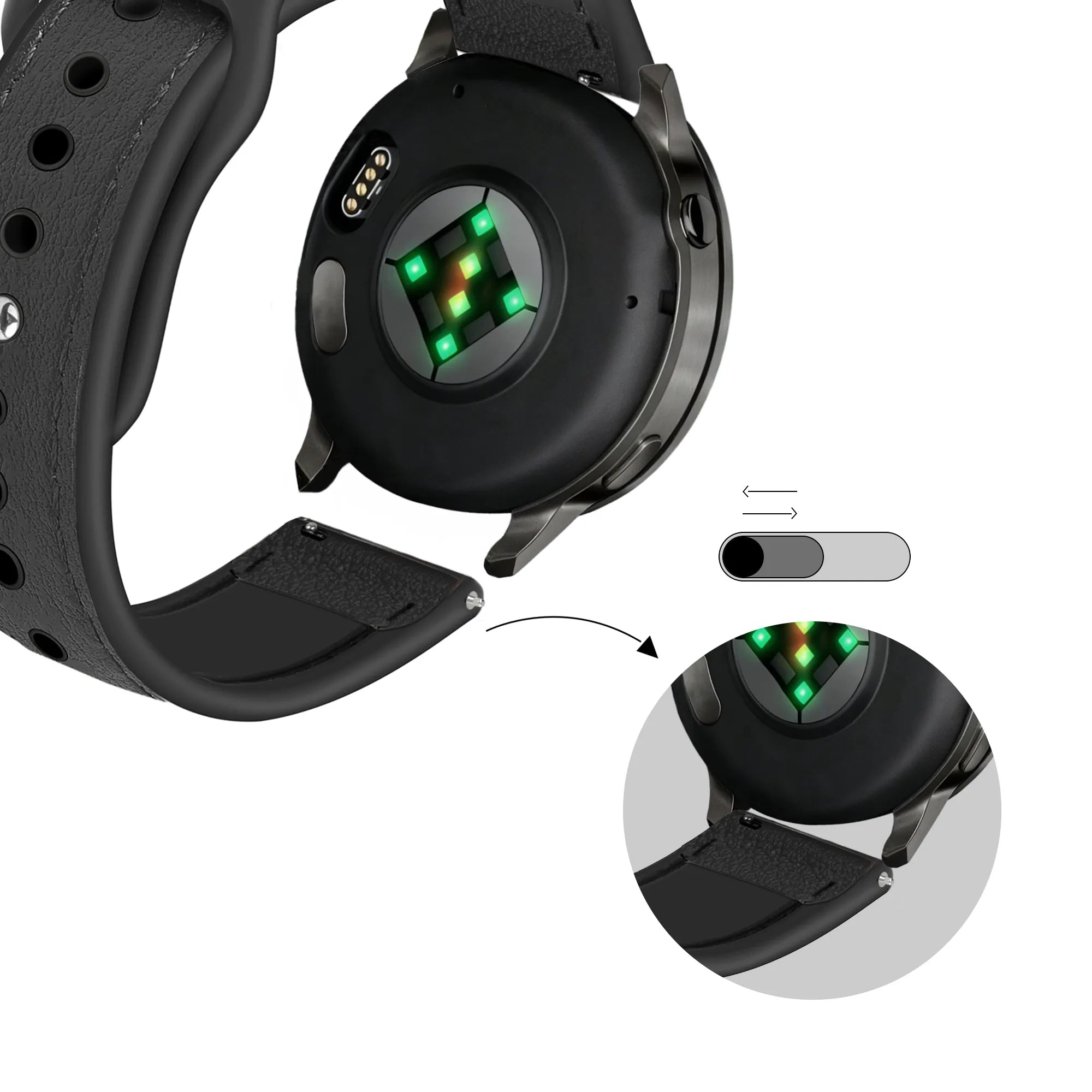 Bandz Garmin Vivoactive 3 Lederarmband 'Hybrid' (Schwarz)