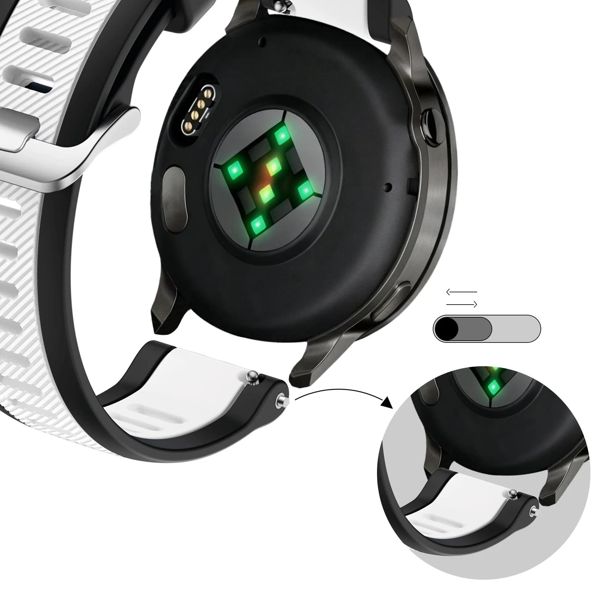 Bandz Garmin Forerunner 165 Dual Sportarmband mit Schnalle (Schwarz/Weiß)