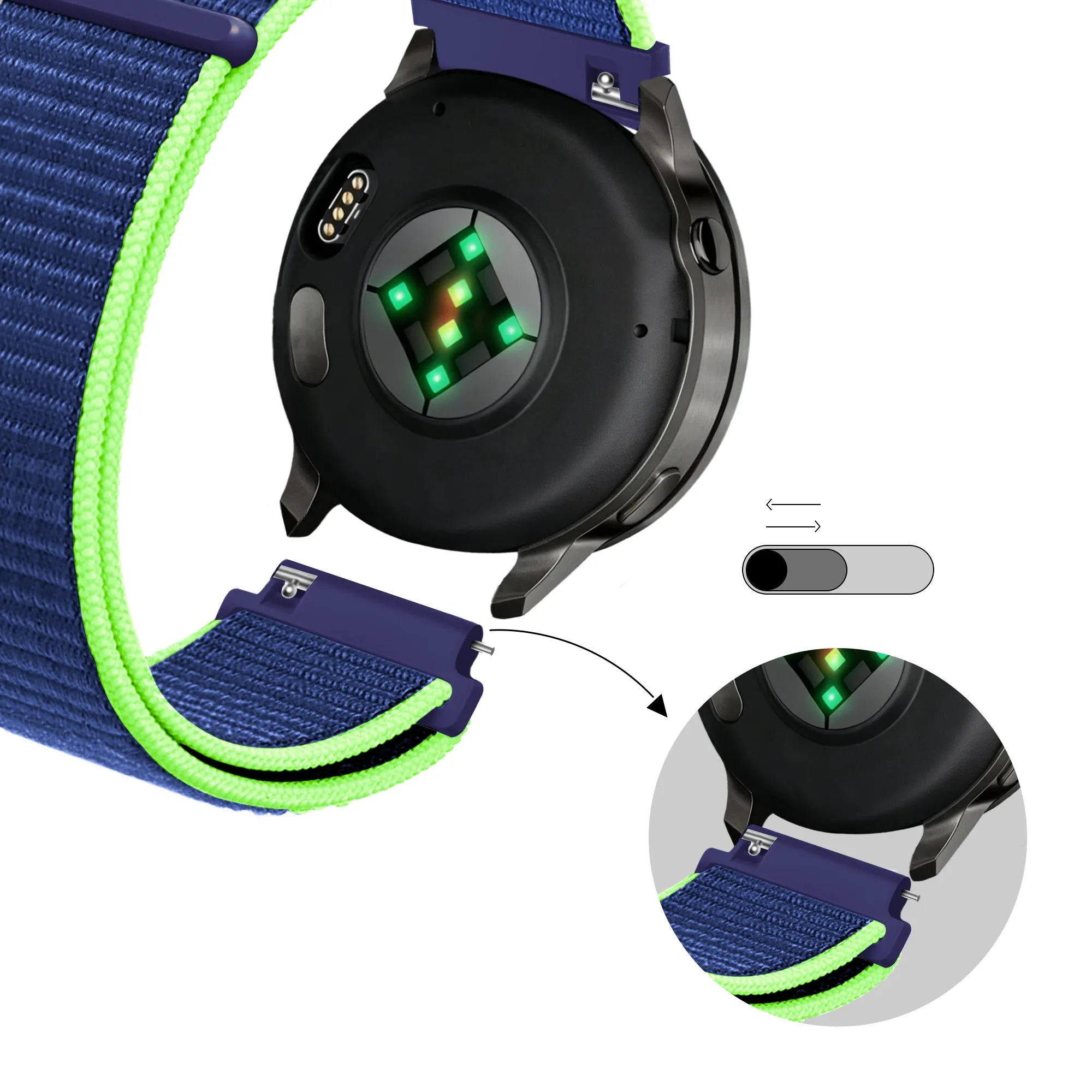 Bandz Garmin Forerunner 165 Nylon Loop Armband (Blau/Limette)