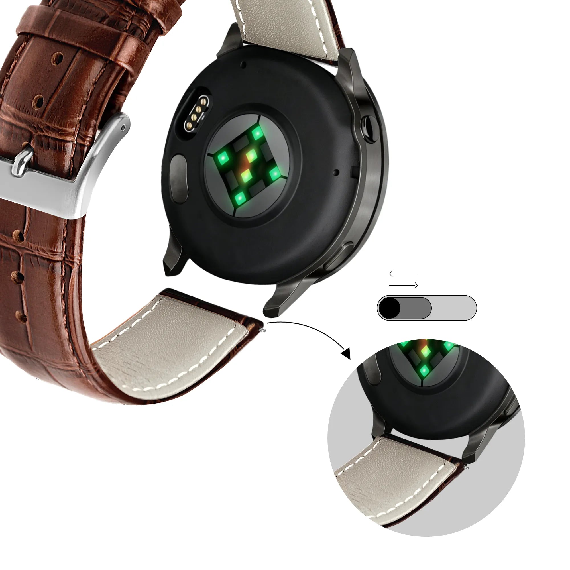 Bandz Garmin Forerunner 55 Leather Strap Crocodile Grain (Brown)