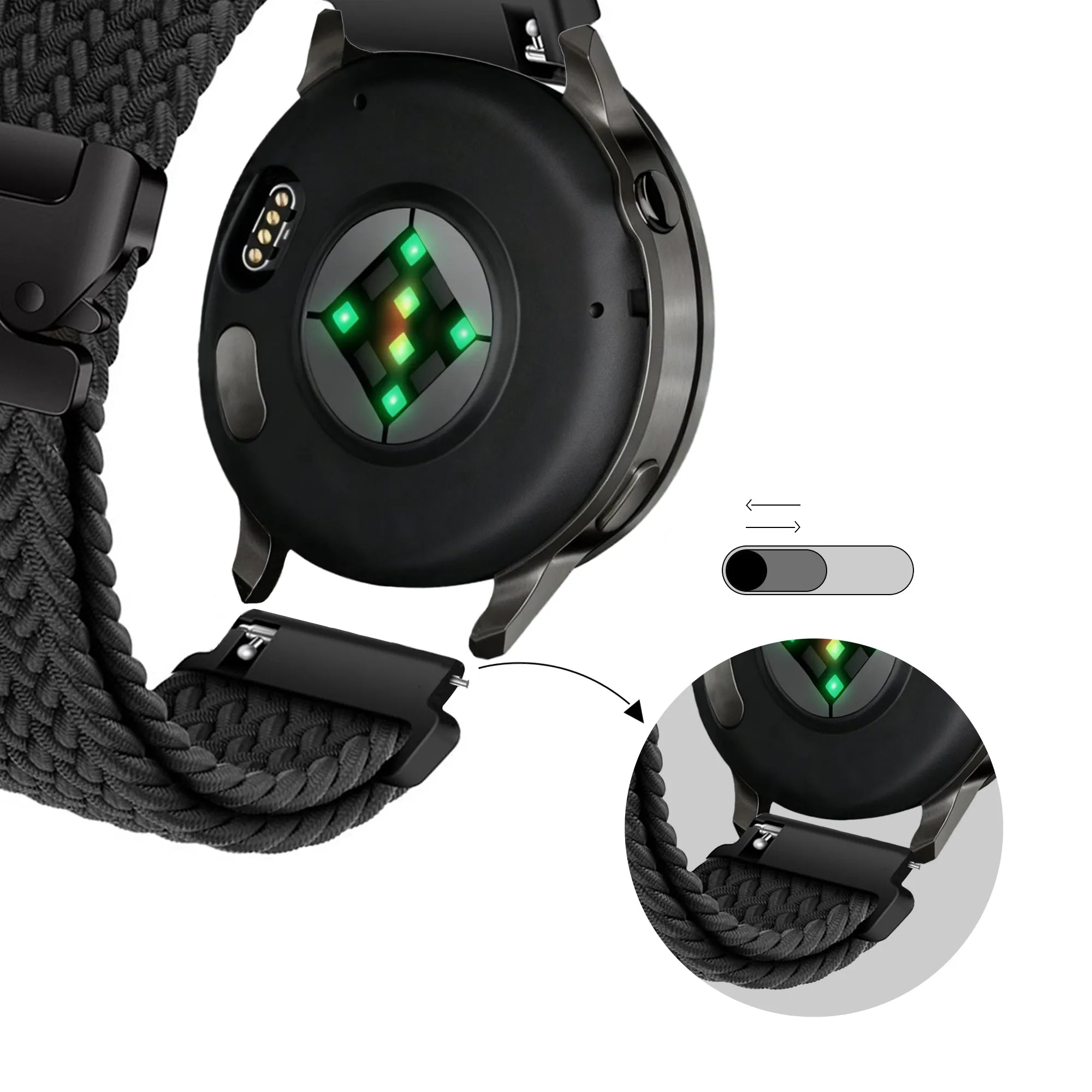 Bandz Garmin Vivomove Sport Braided Strap 'Parachute' (Black)