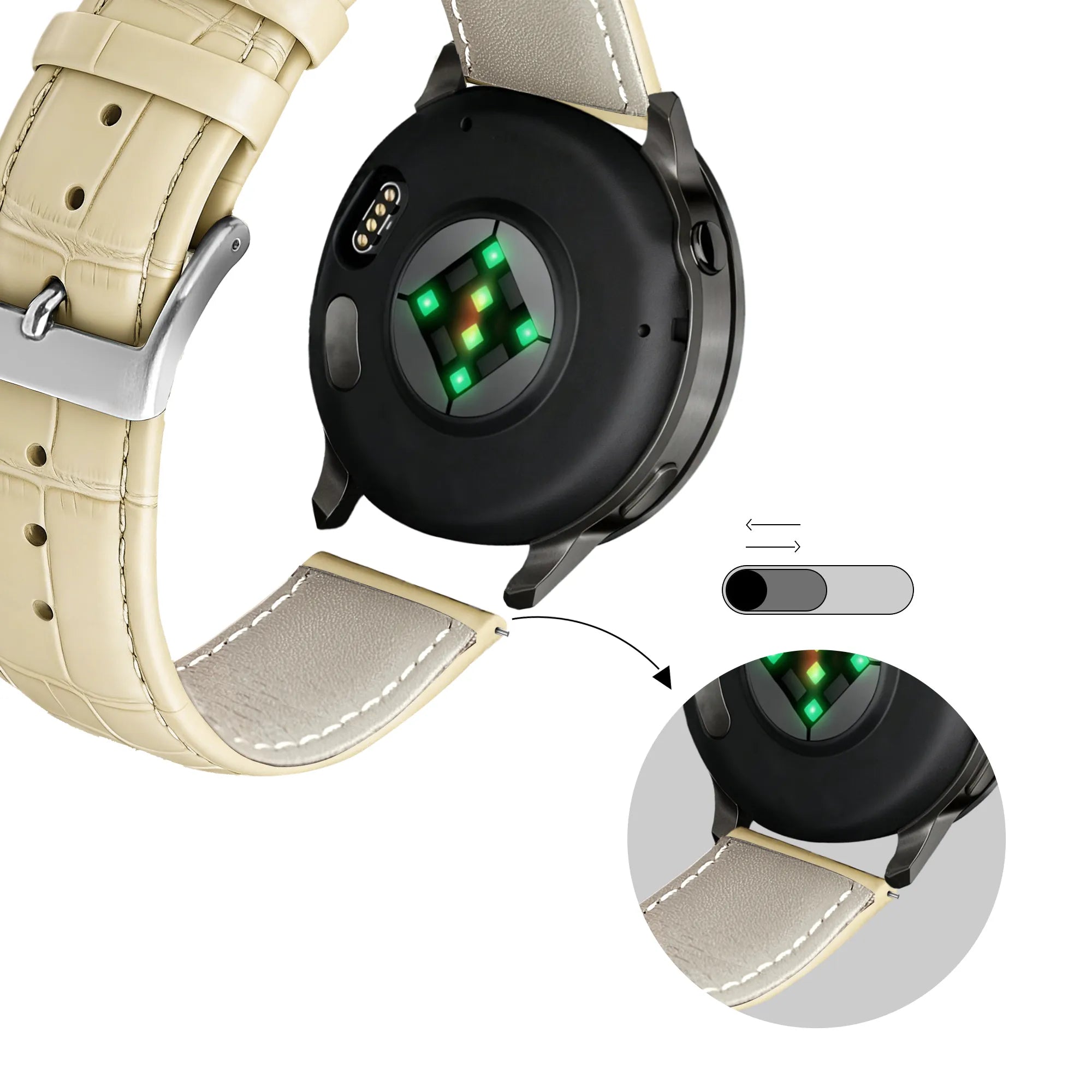 Bandz Garmin Vivomove Style Gebürstetes Lederarmband Krokodil (Beige)