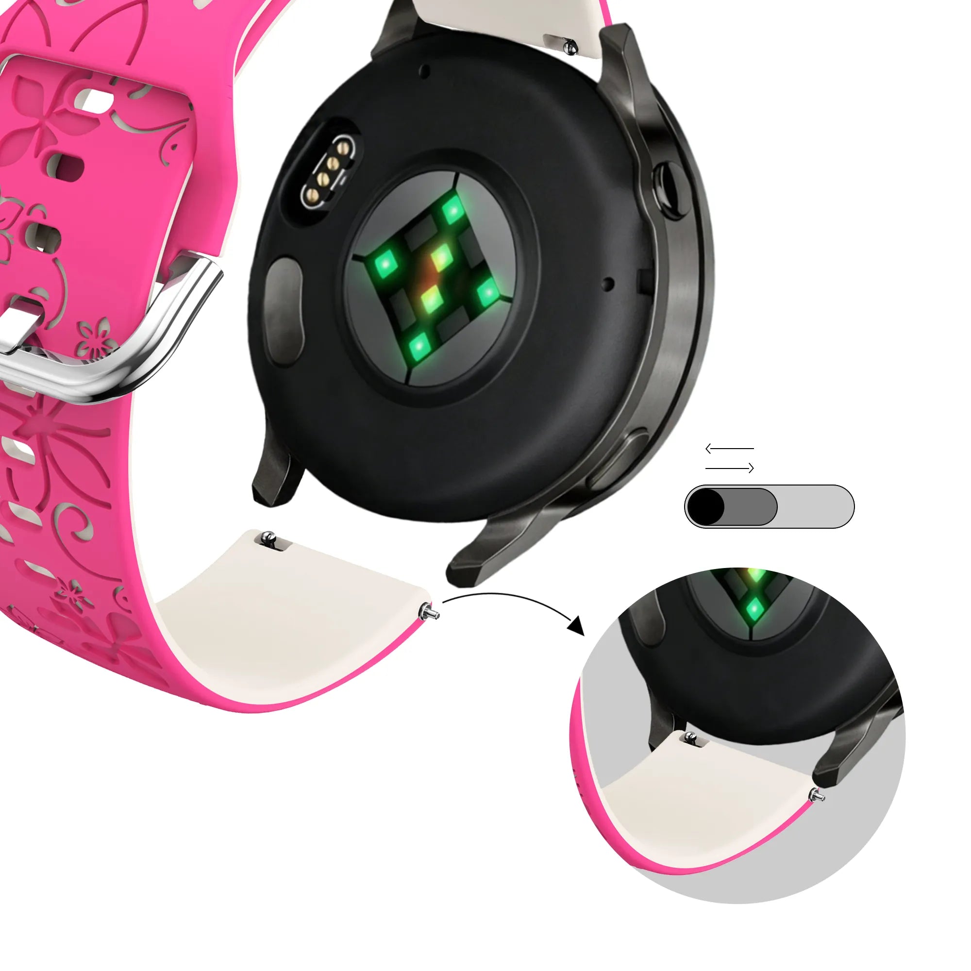 Bandz Garmin Bounce 2 Silikonarmband 'Flowers' (Knalliges Rosa/Polarstern)
