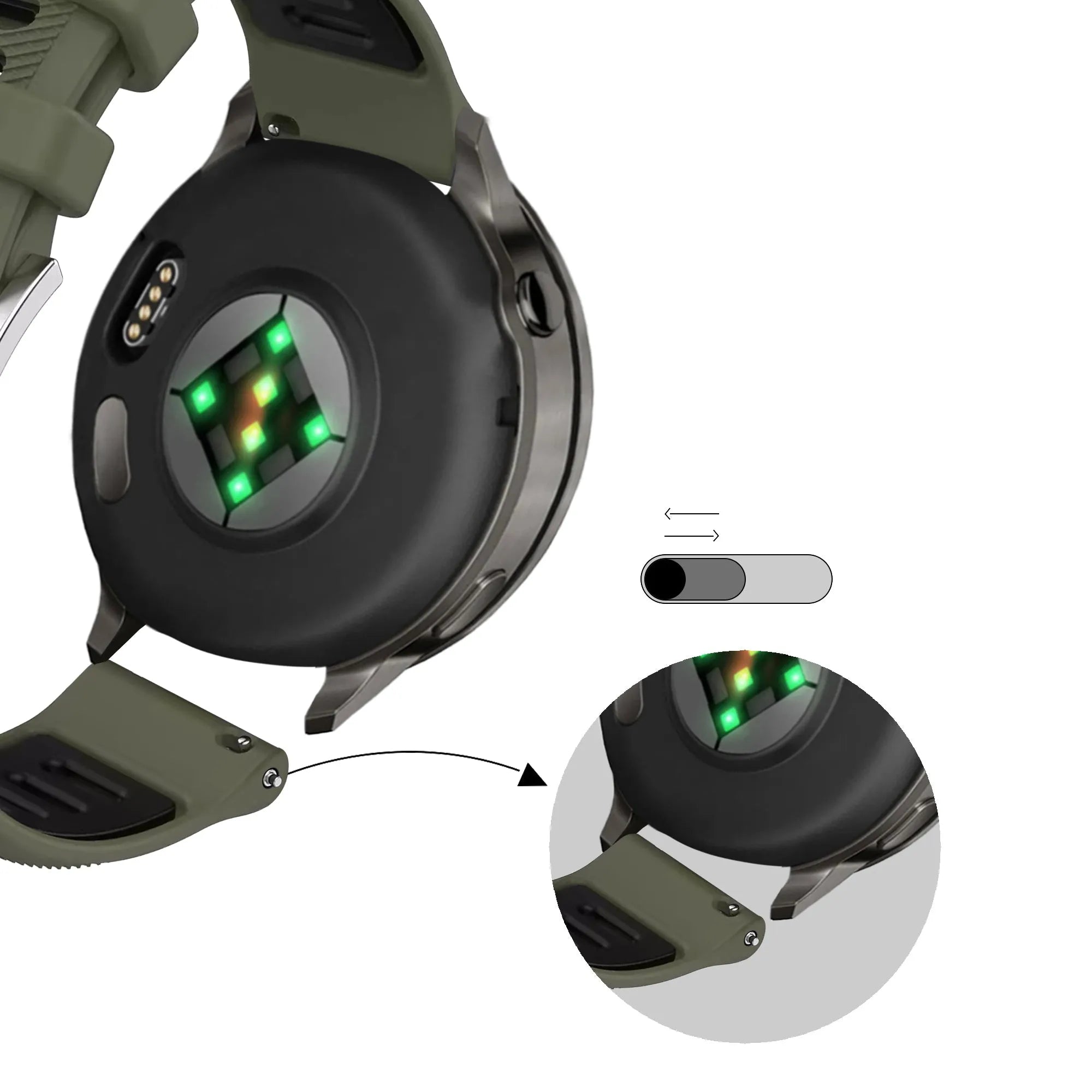 Bandz Garmin Forerunner 265s Sportarmband mit Schnalle (Olivgrün/Schwarz)
