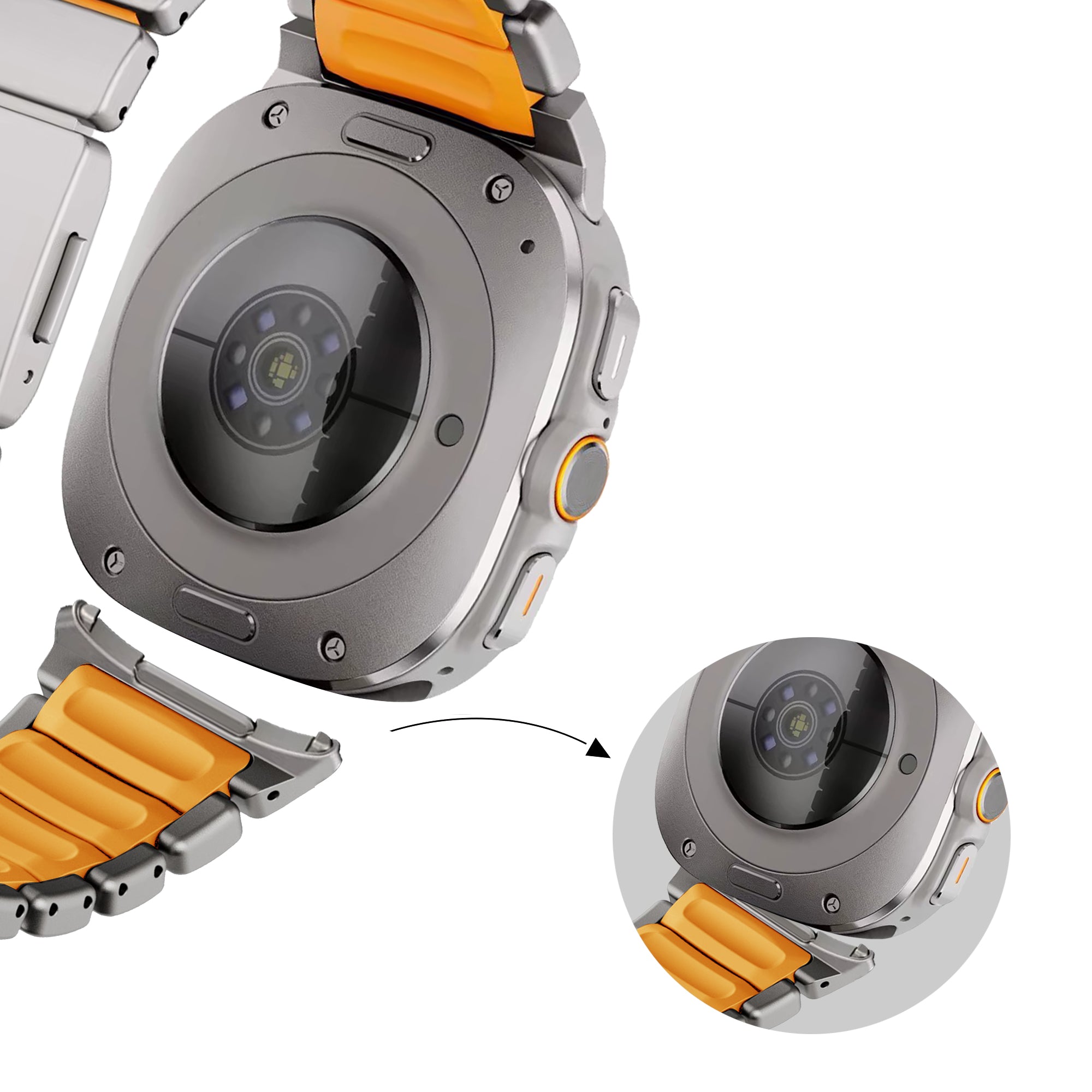 Bandz Samsung Galaxy Watch Ultra Titanium Strap 'Hybrid' (Titanium/Orange)
