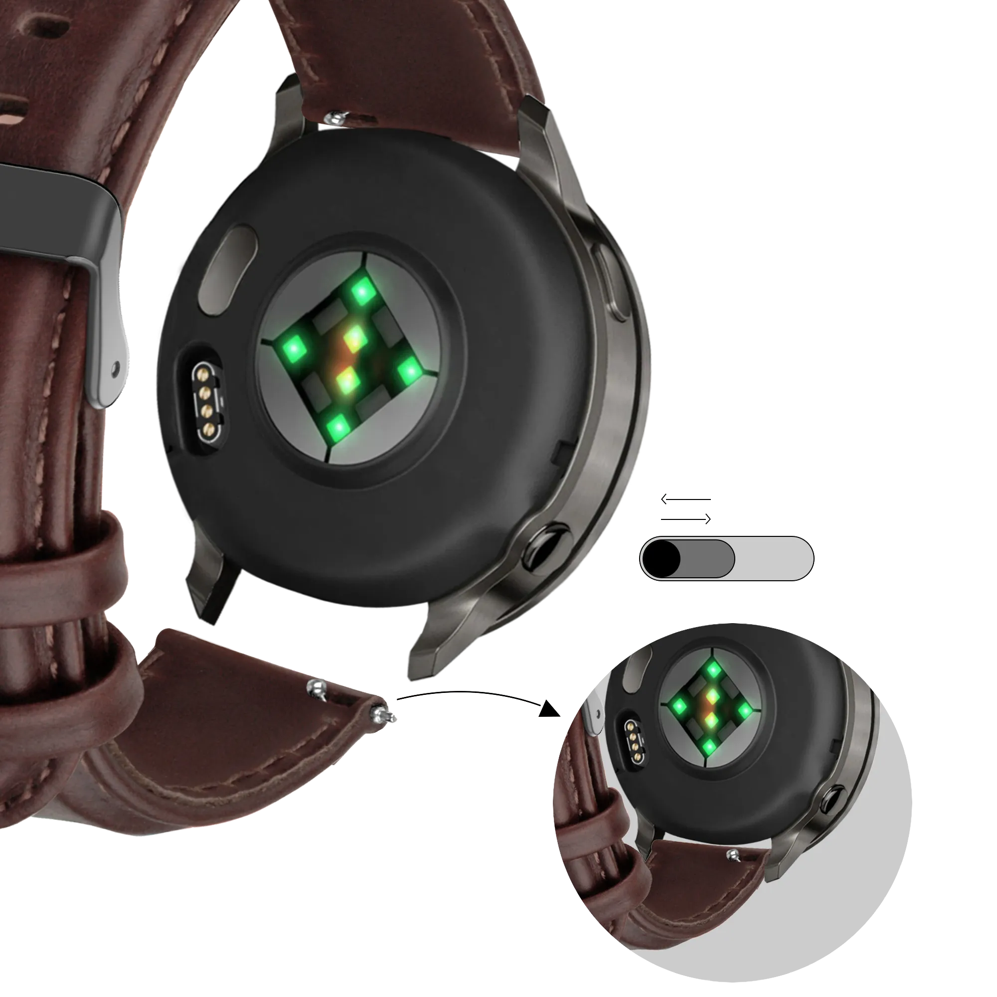 Bandz Garmin Venu 2 Leather Strap 'Classic' (Dark Brown)