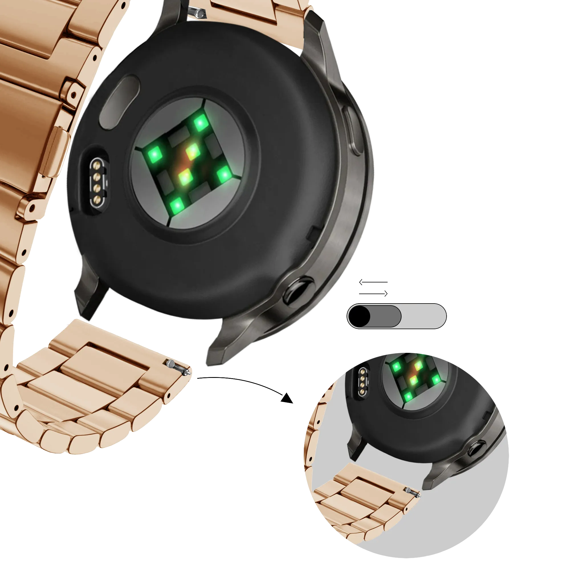 Bandz Garmin Forerunner 265s Stahlarmband 'Classic' (Roségold)
