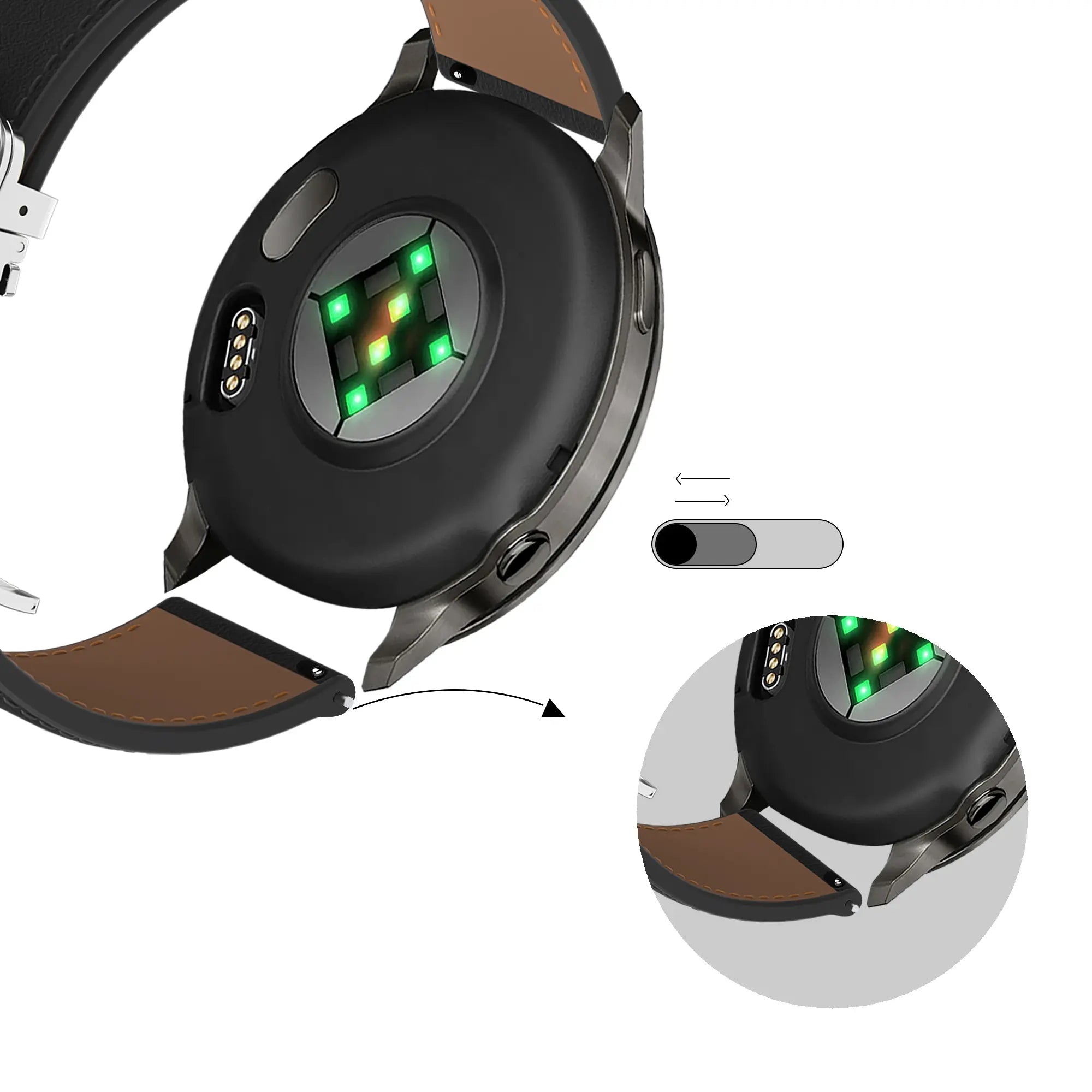 Bandz Actyve Smartwatch 20mm Lederarmband 'D-Type' (Schwarz)