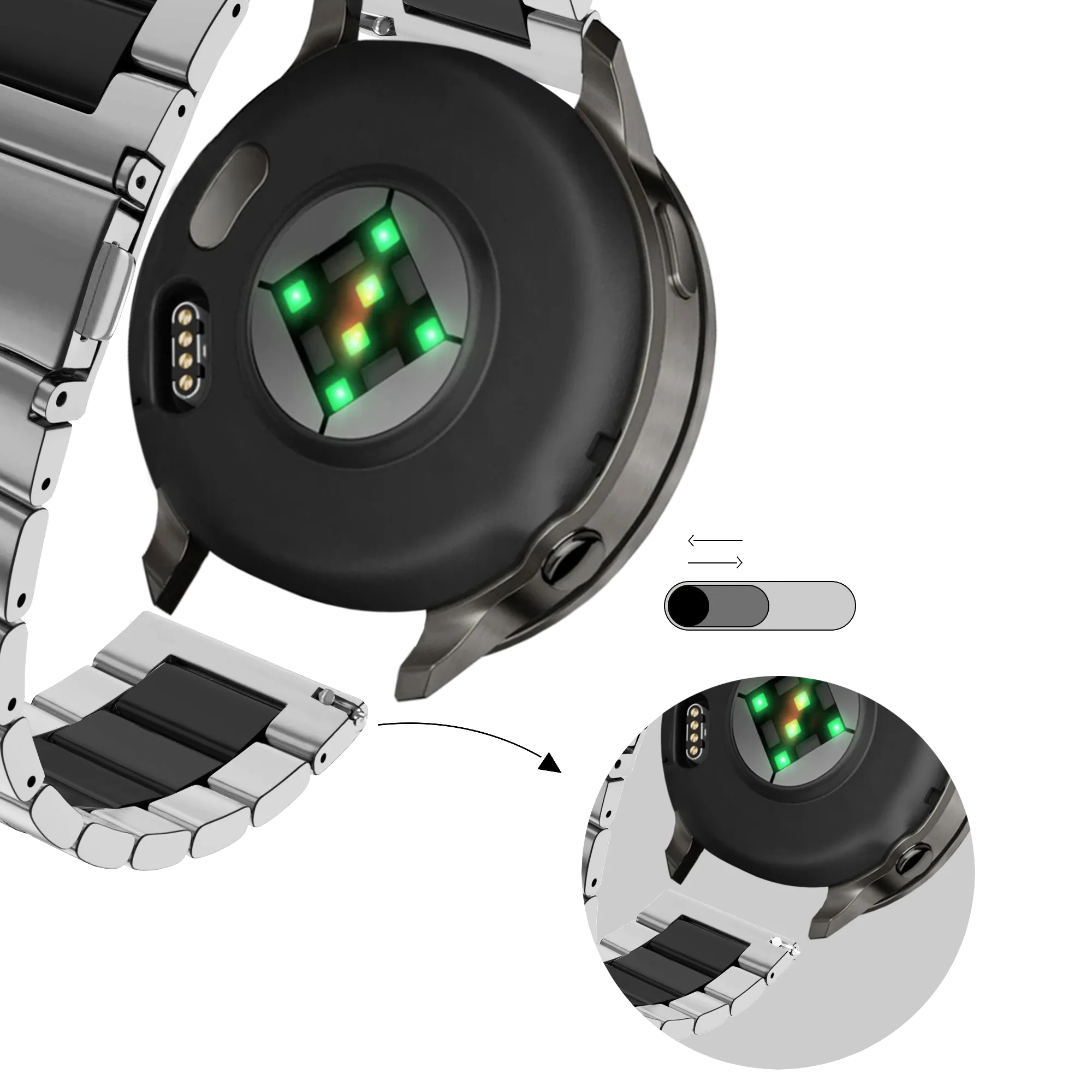 Bandz Garmin Vivomove Style Stahlarmband 'Classic' (Silber/Schwarz)