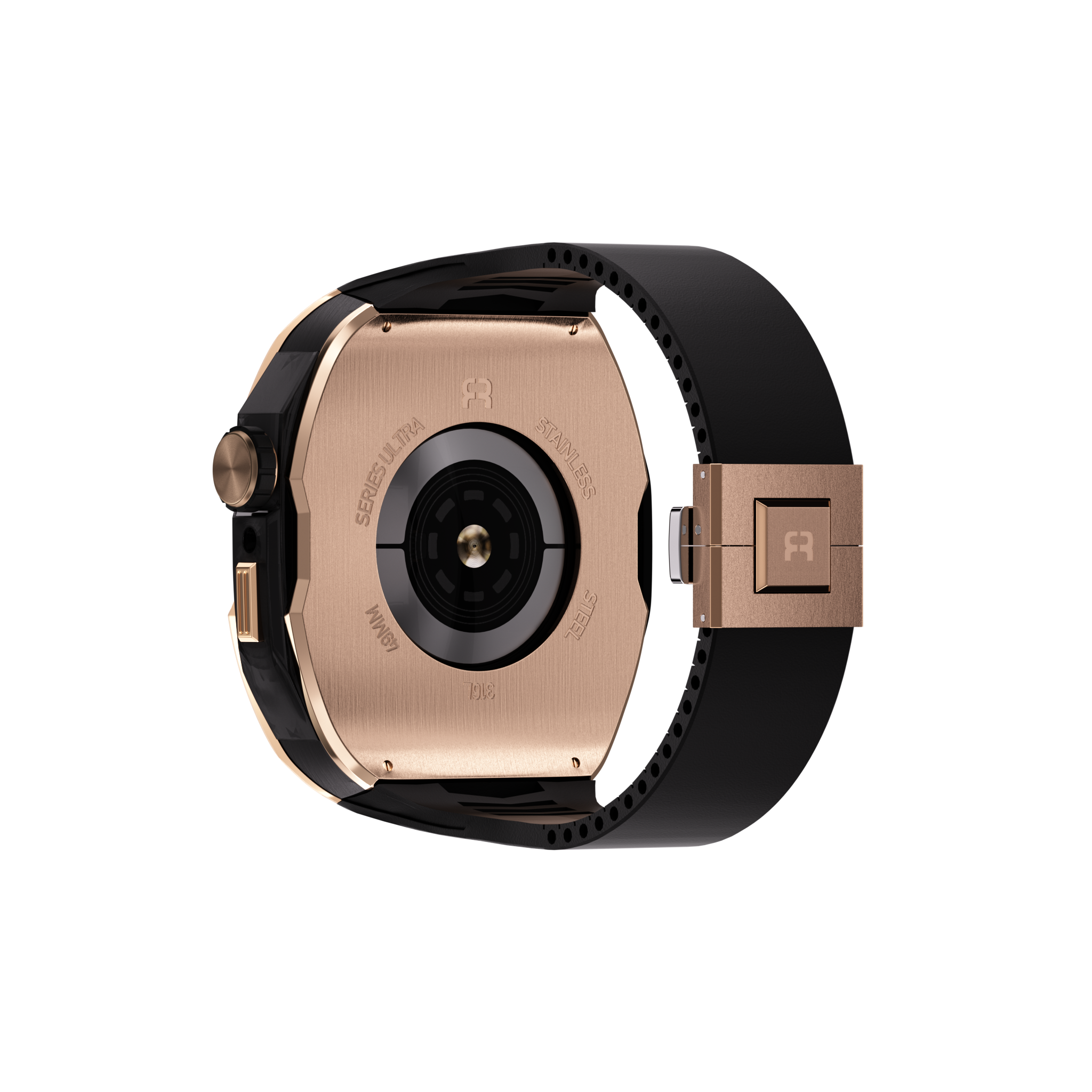 Reqior Apple Watch 45mm Case with Rubber Strap (Rose Gold/Black)