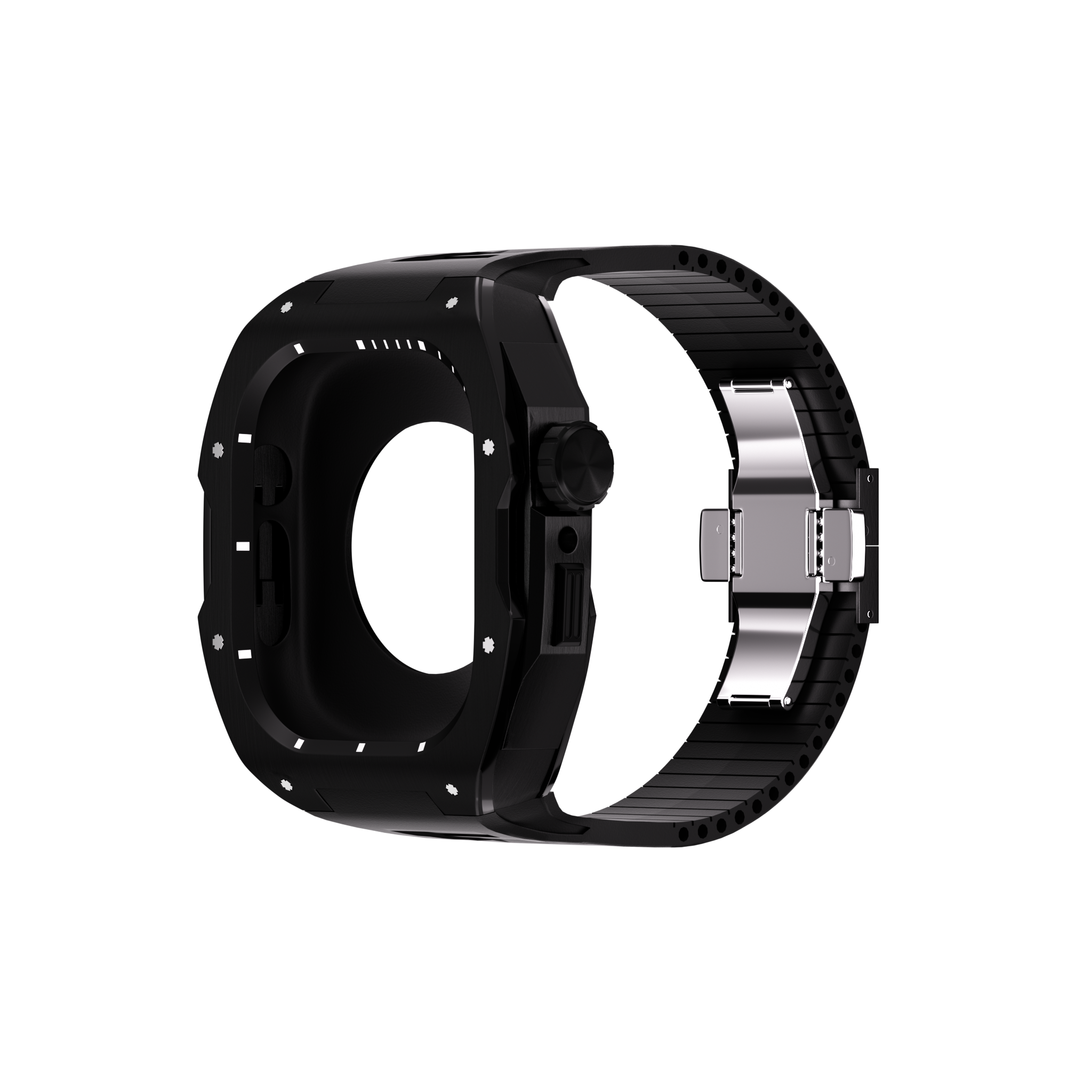 Reqior Apple Watch 45mm Hülle mit integriertem Gummi-Armband (Schwarz)