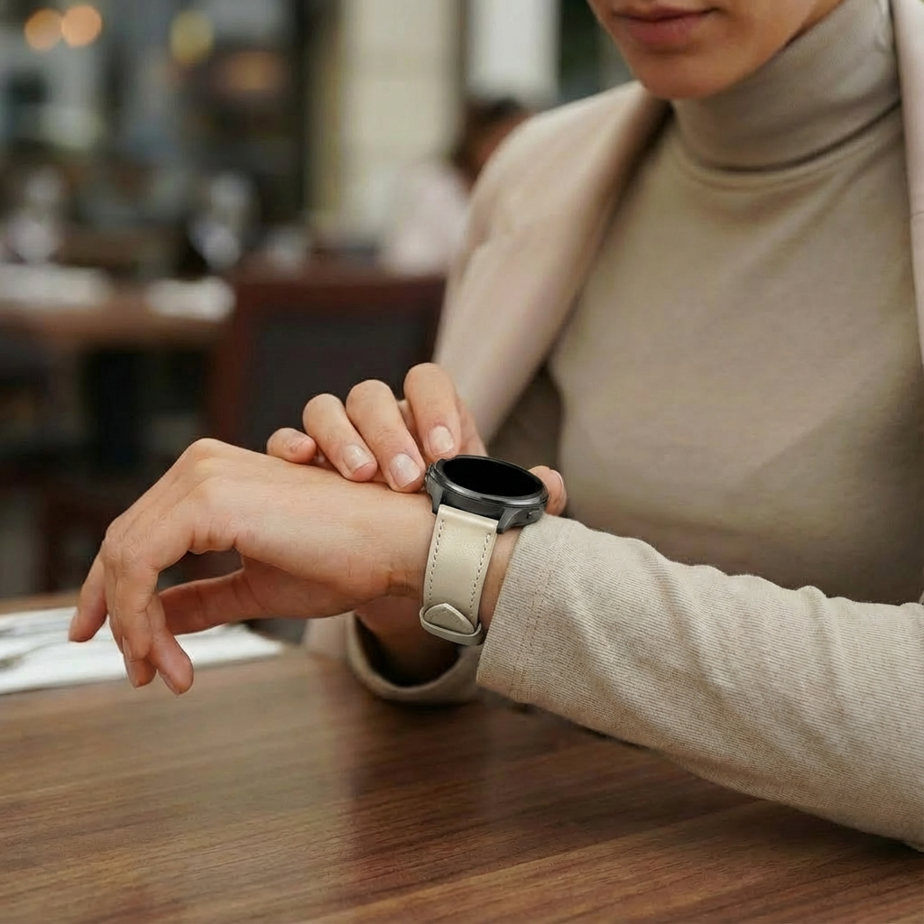 Bandz Garmin Approach S42 Lederarmband 'Deluxe' (Beige)