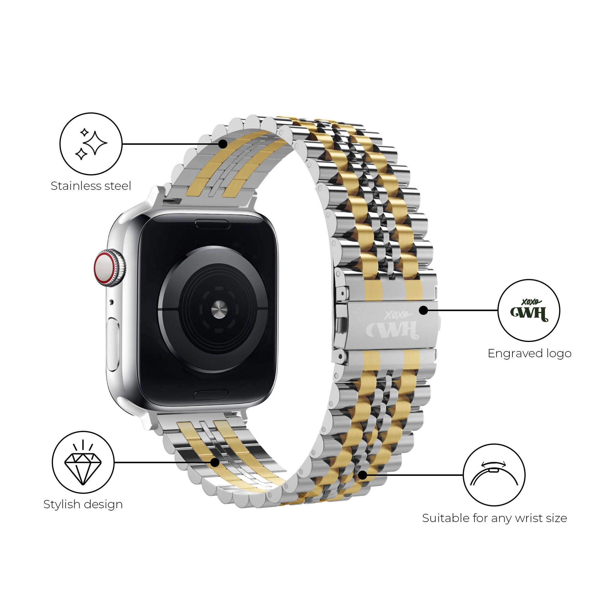 xoxo Wildhearts Apple Watch Stahlarmband (Silber/Gold)