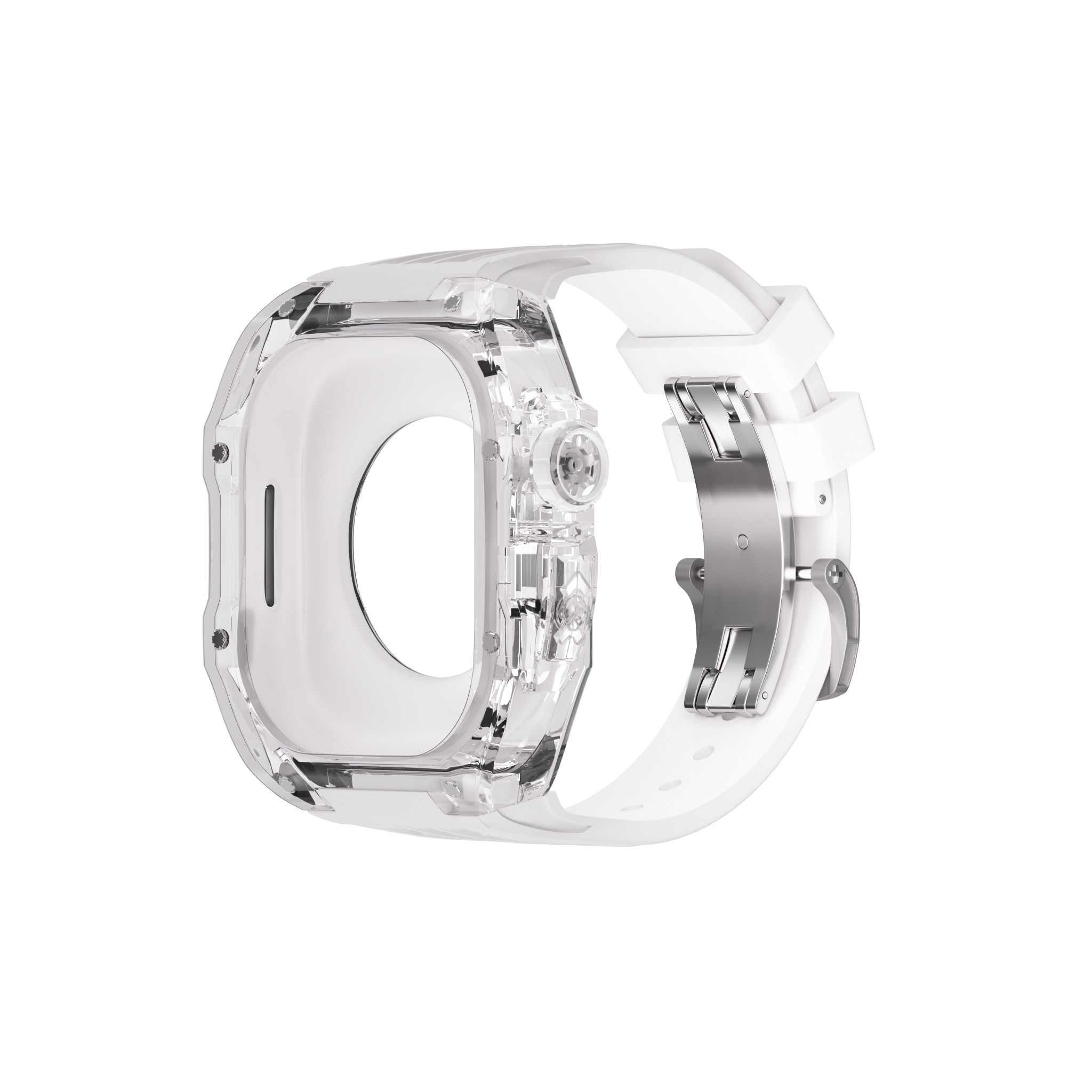 Reqior Apple Watch 45mm Polymer Hülle mit integriertem Gummi-Armband (Transparent)