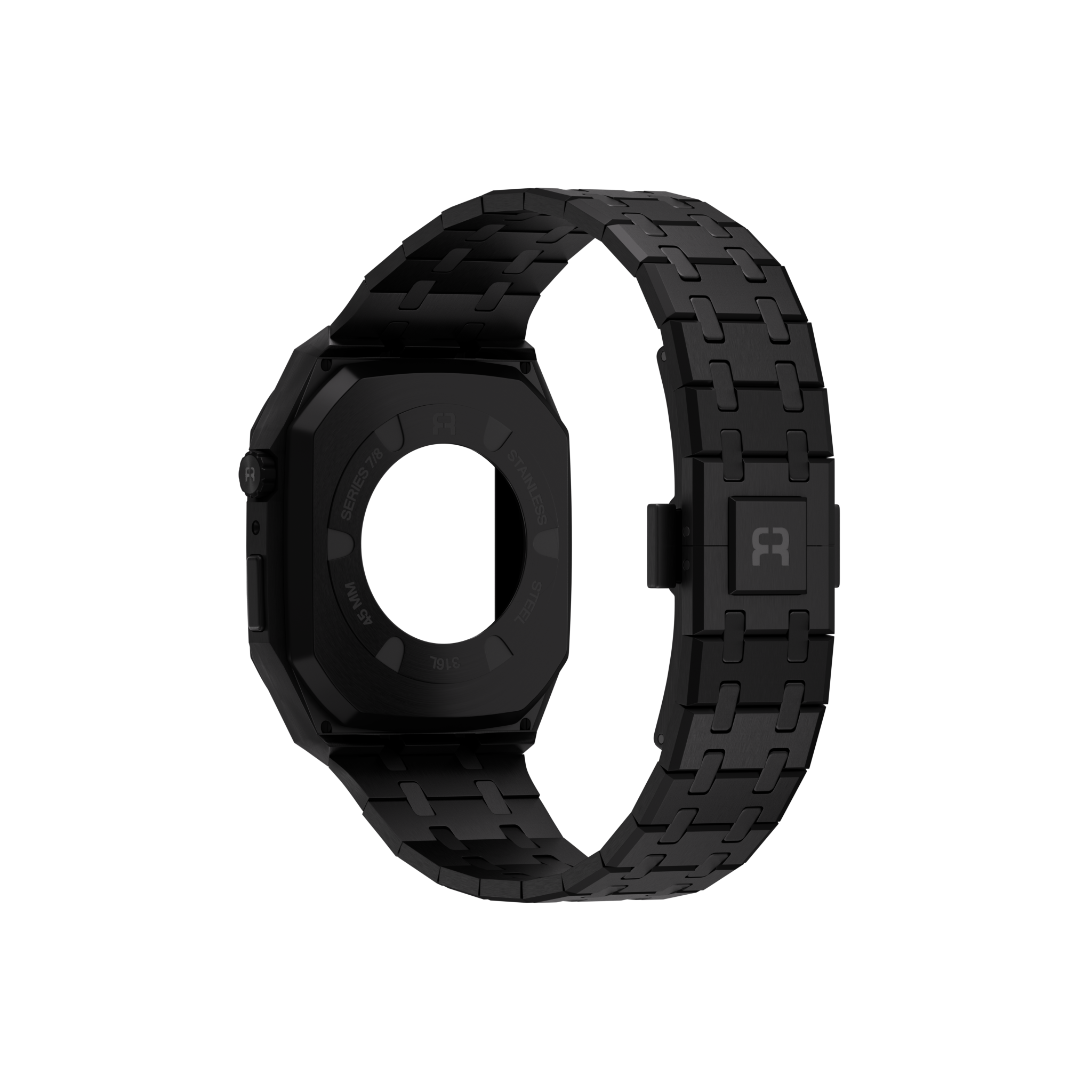 Reqior Apple Watch 45mm Hülle mit integriertem Stahlarmband (Schwarz)