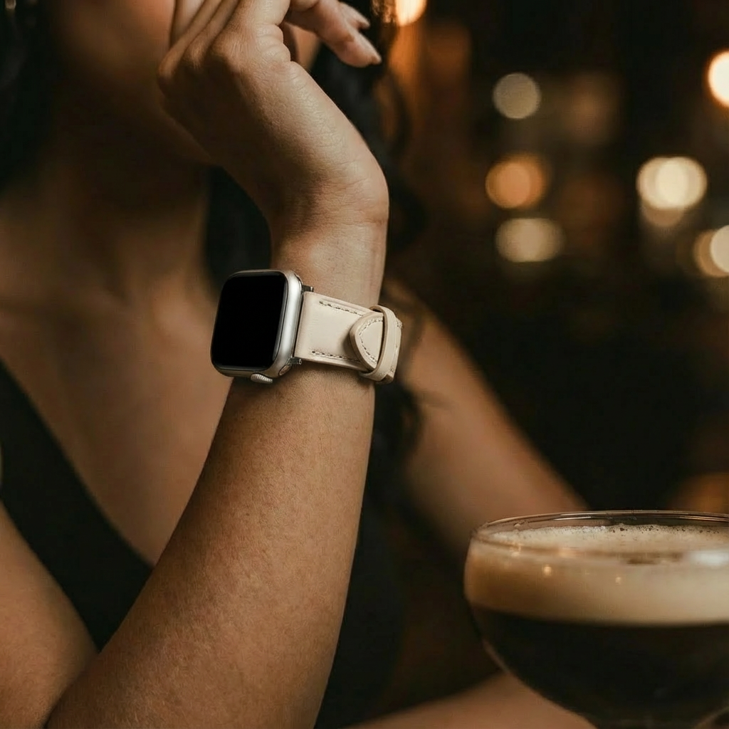 Apple Watch Slimfit Lederarmband (Hellbeige)