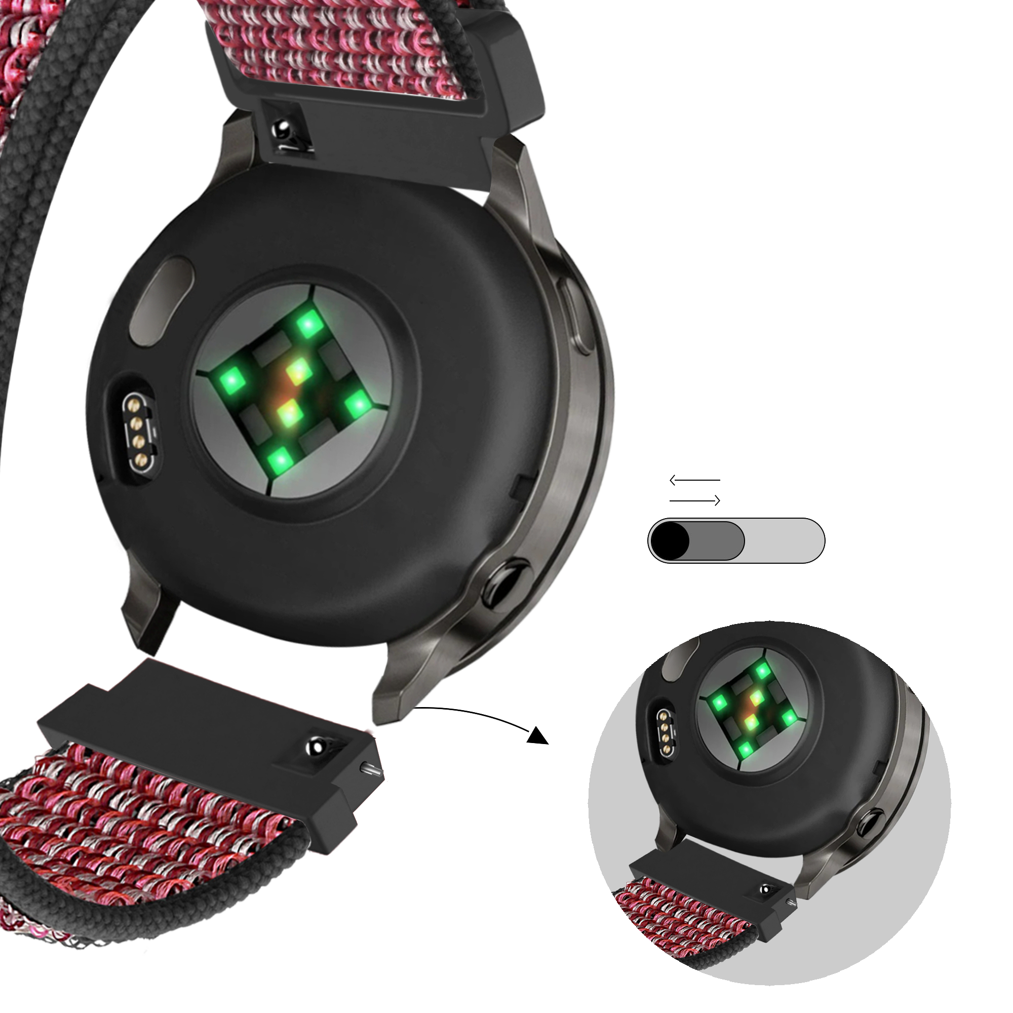 Bandz Garmin Vivoactive 3 Nylon Loop Strap (Crimson Berry)