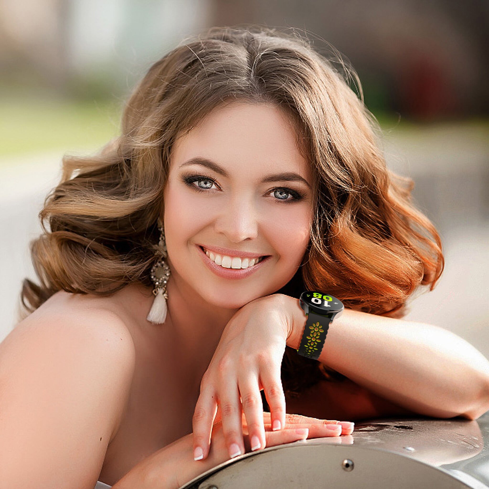 Withings Steel HR - 40mm Gemustertes Silikonarmband (Schwarz/Grün)