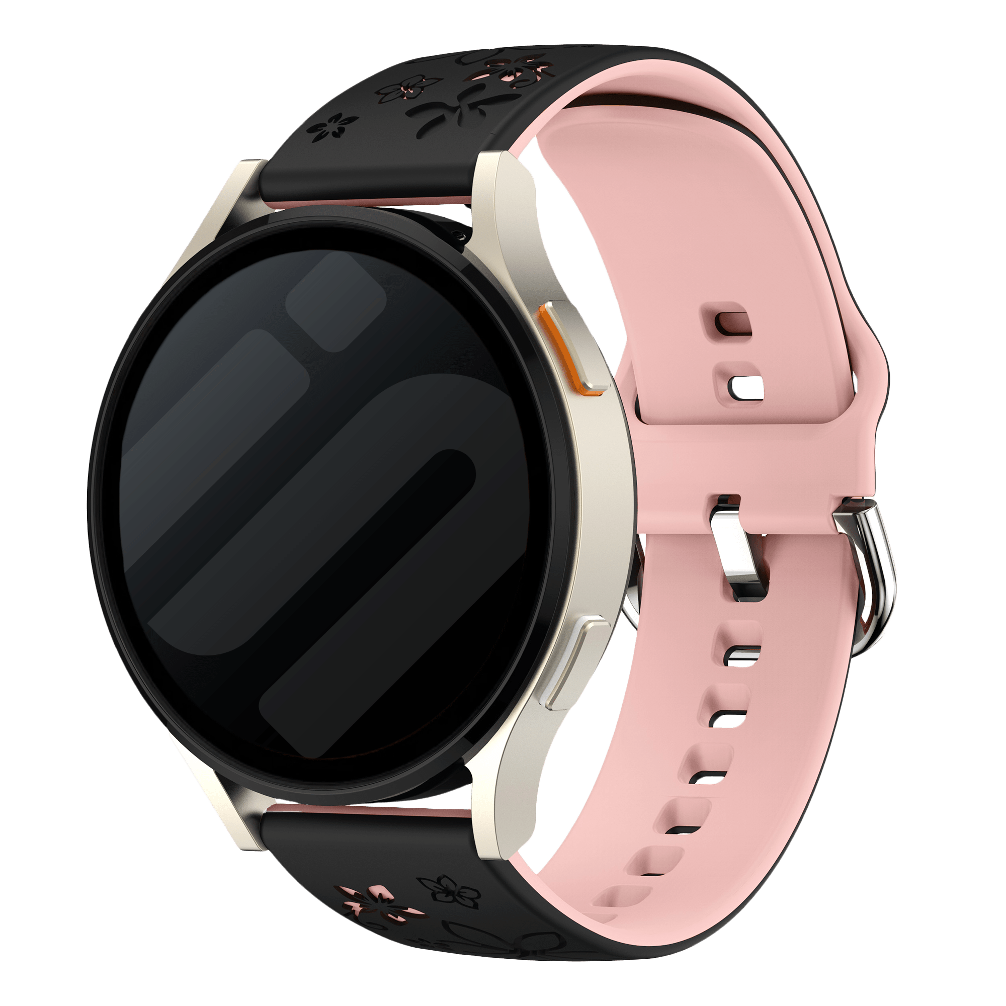 Samsung Galaxy Watch 4 Classic 46mm Flower Silikonarmband (Schwarz/Helles Rosa)