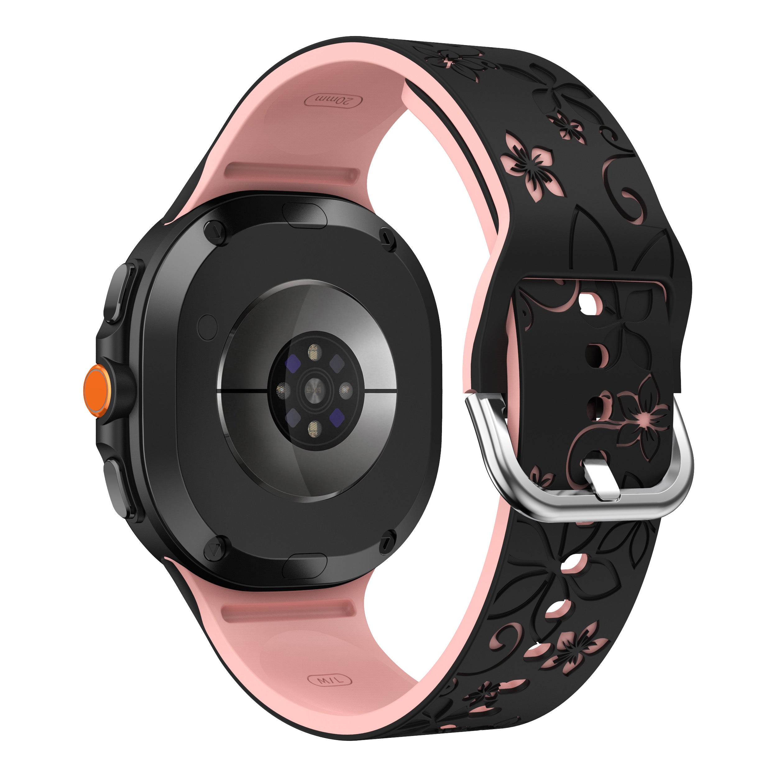 Samsung Galaxy Watch 8 - 40mm Silikonarmband mit Blumenmuster (Schwarz/Rosa)