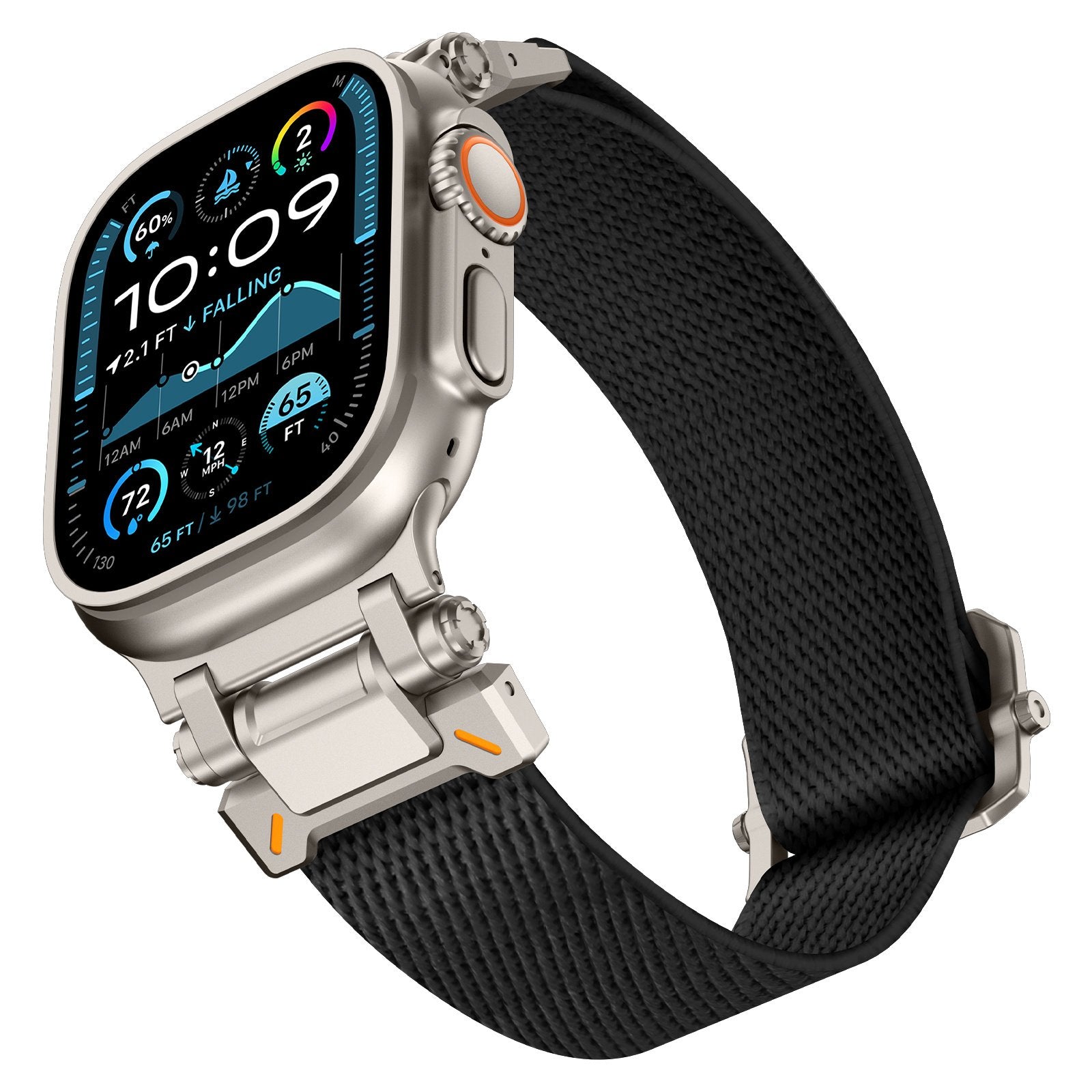 Apple Watch 'Explorer' Polyester Armband (Schwarz mit Titan)