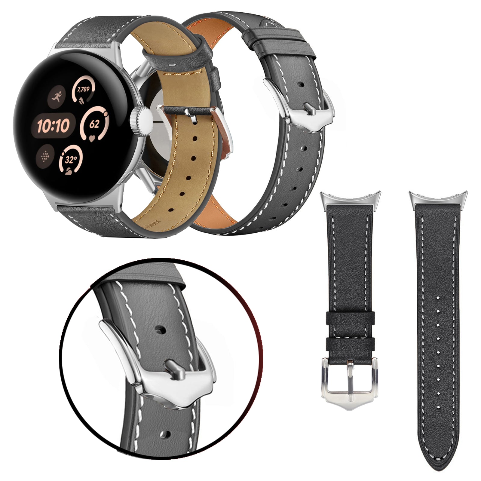 Google Pixel Watch 4 - 45mm Modern Leather Strap (Black)