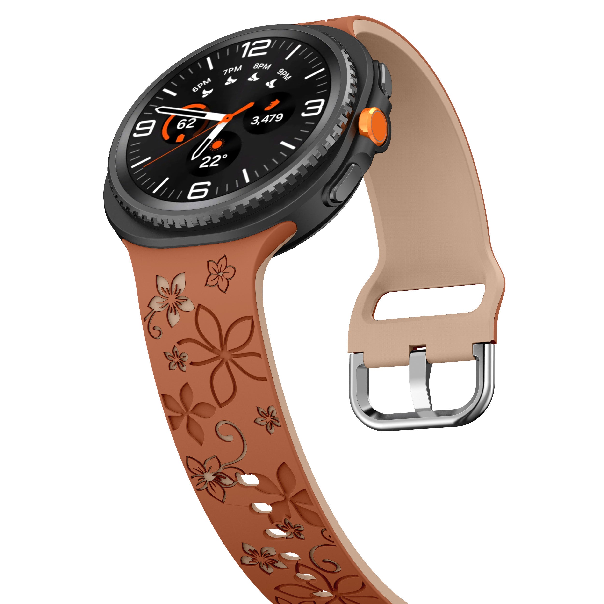 Samsung Galaxy Watch 8 - 44mm Silikonarmband mit Blumenmuster (Braun/Beige)