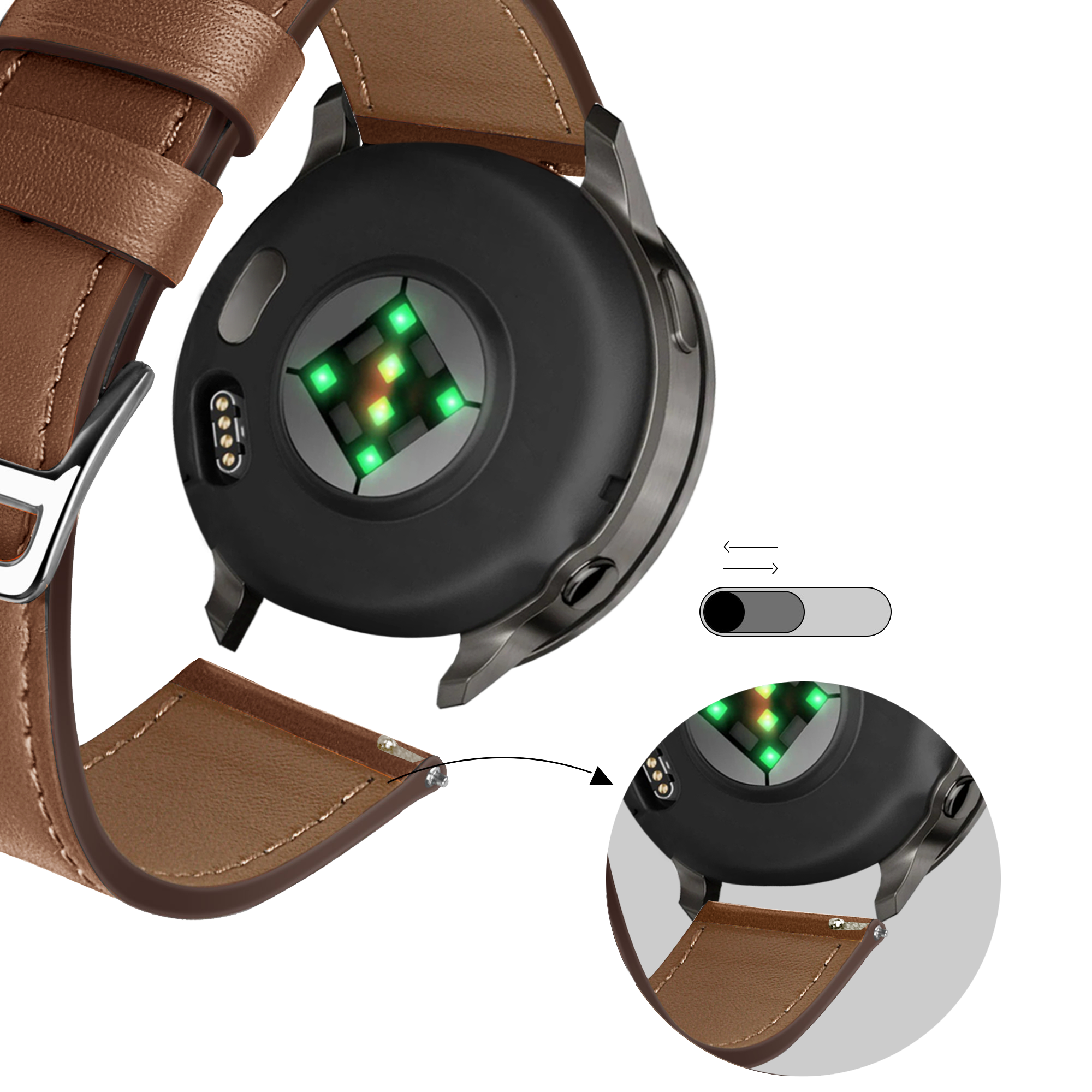 Bandz Garmin Vivoactive 4 Lederarmband 'Deluxe' (Braun)