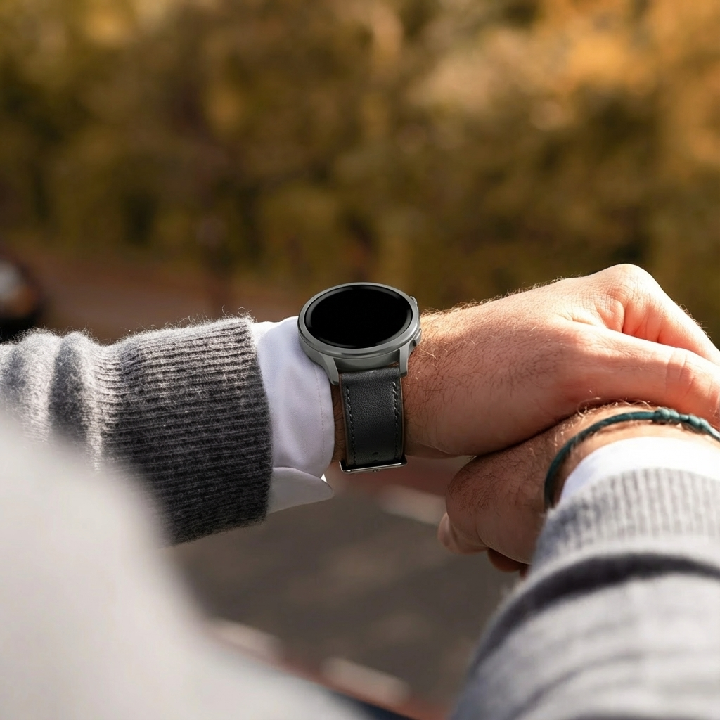 Bandz Garmin Forerunner 165 Lederarmband 'Deluxe' (Schwarz)