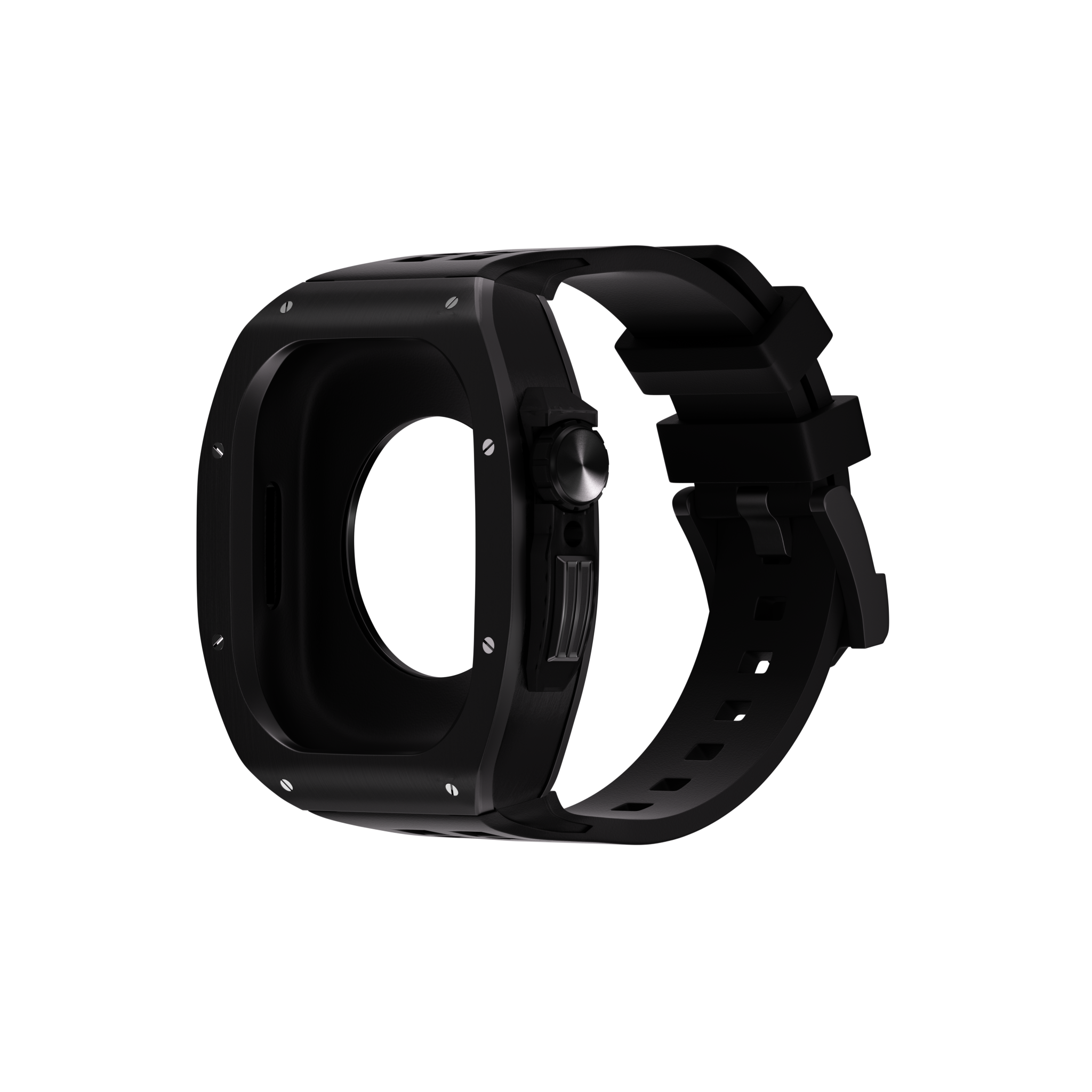 Reqior Apple Watch 45mm Polymer and Metal Hülle mit integriertem Gummi-Armband (Schwarz)