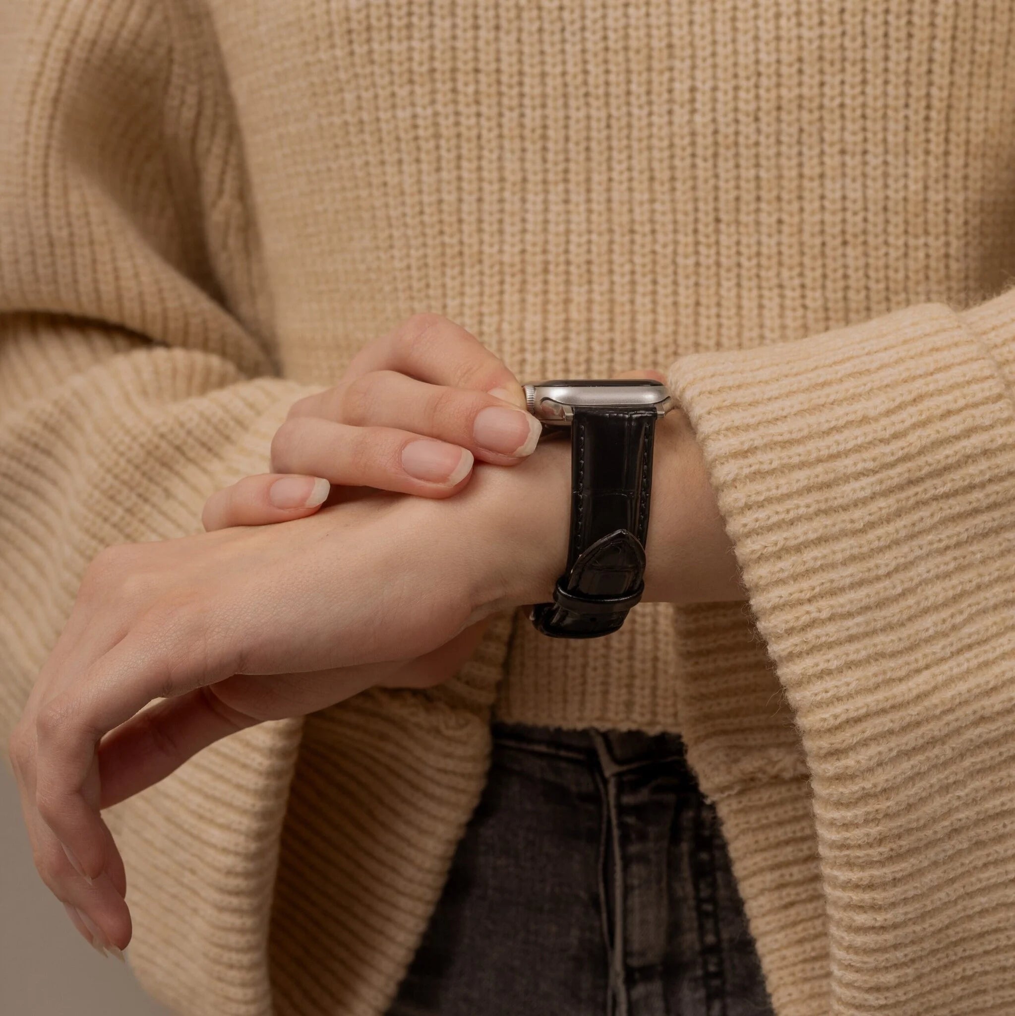 Apple Watch Ultra Lederarmband mit Krokoprägung (Schwarz)