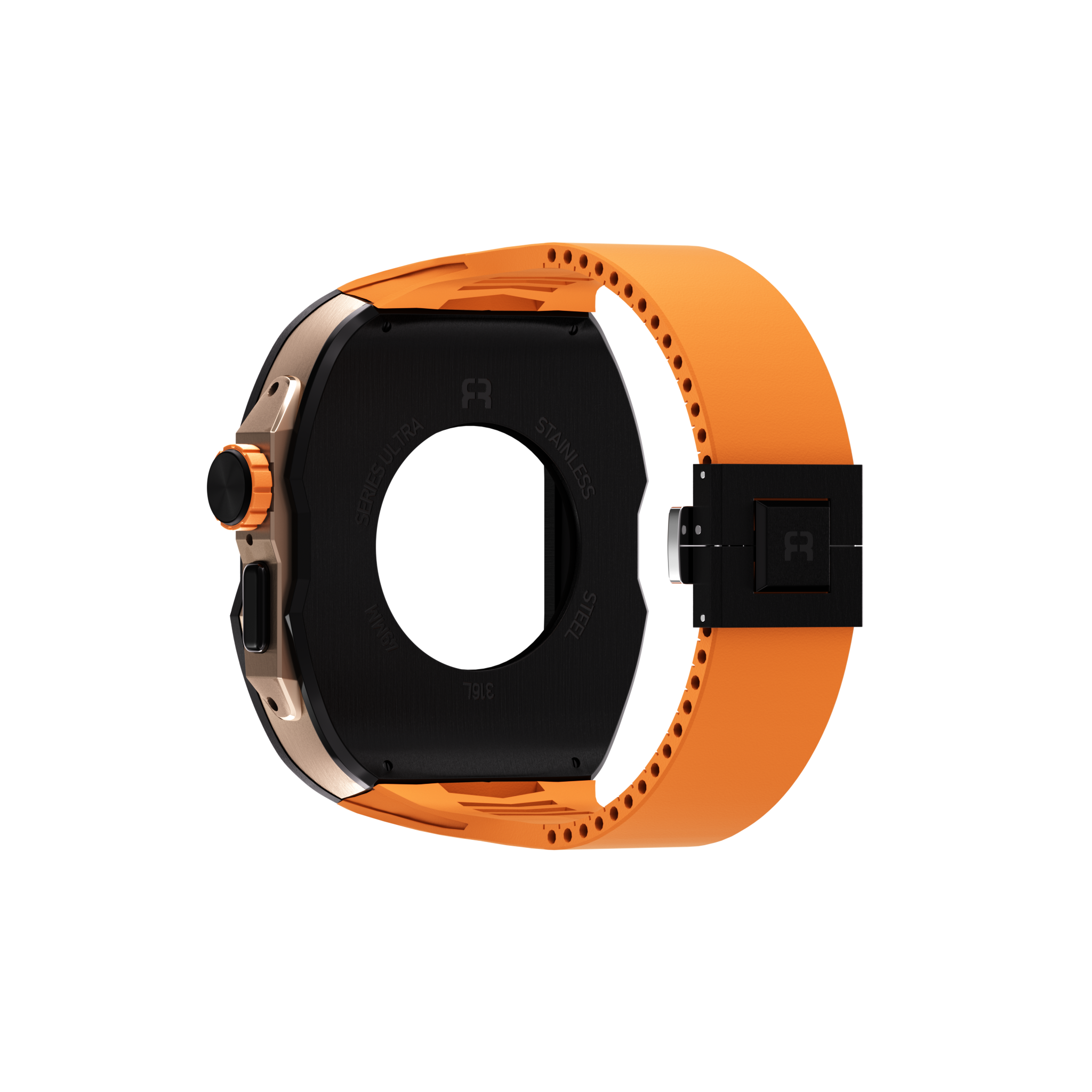 Reqior Apple Watch Ultra Hülle mit integriertem Gummi-Armband (Schwarz/Orange)