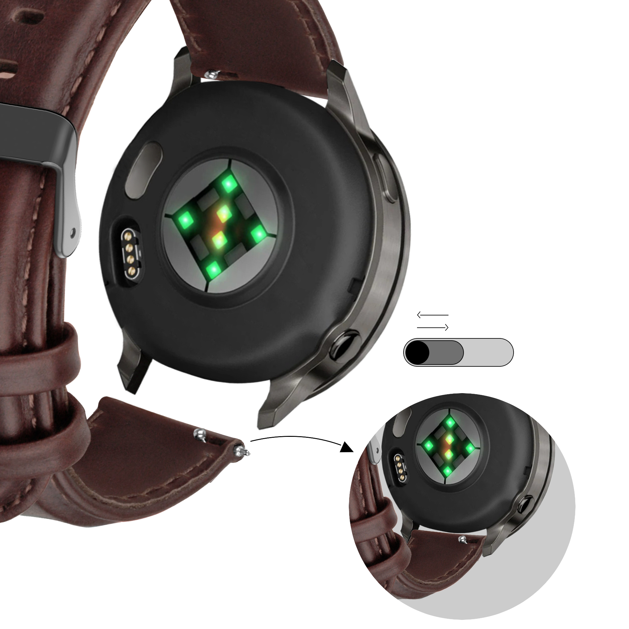 Bandz Garmin Vivoactive 3 Leather Strap 'Classic' (Dark Brown)