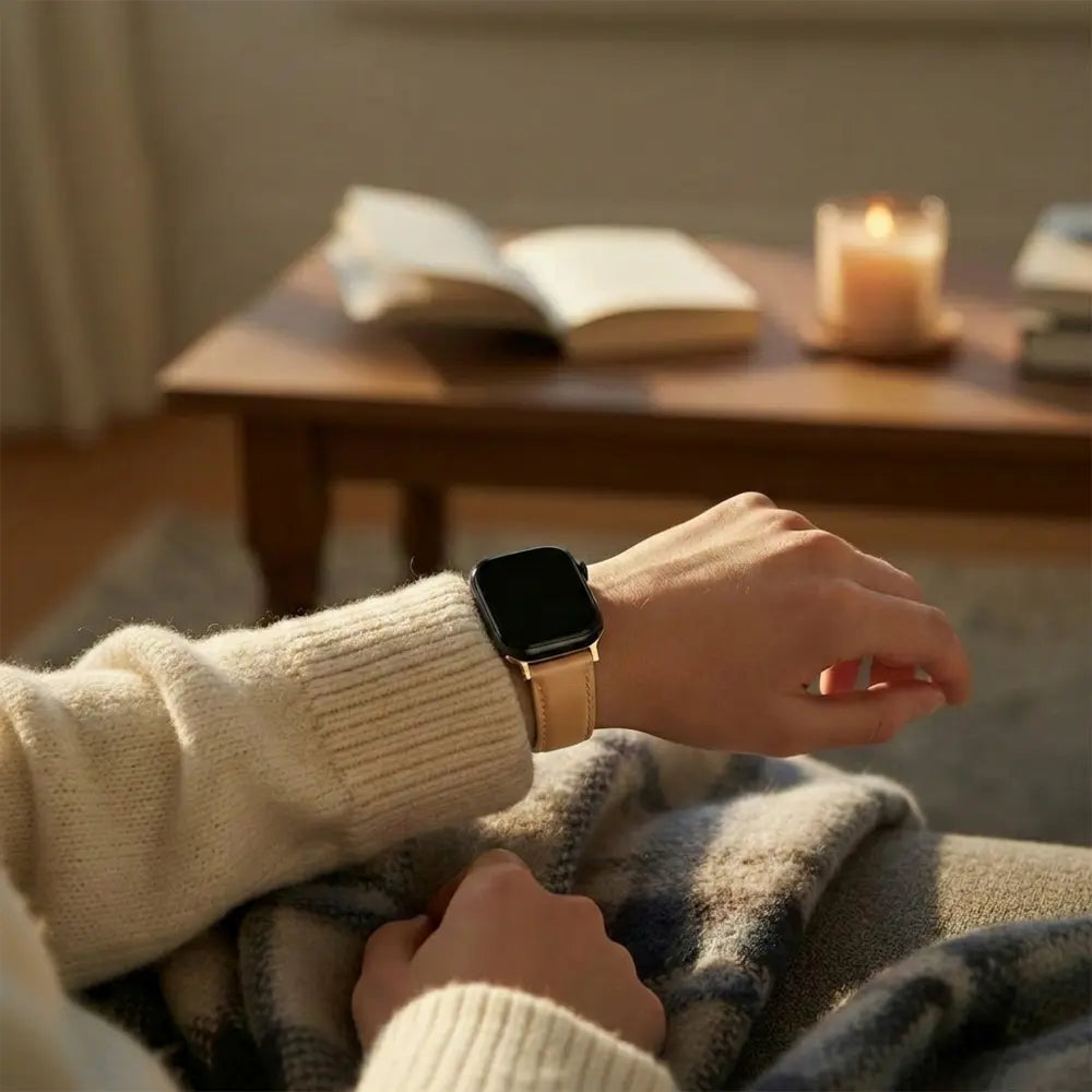 Bandz Apple Watch Leather Strap 'D-Type' (Milk Tea)