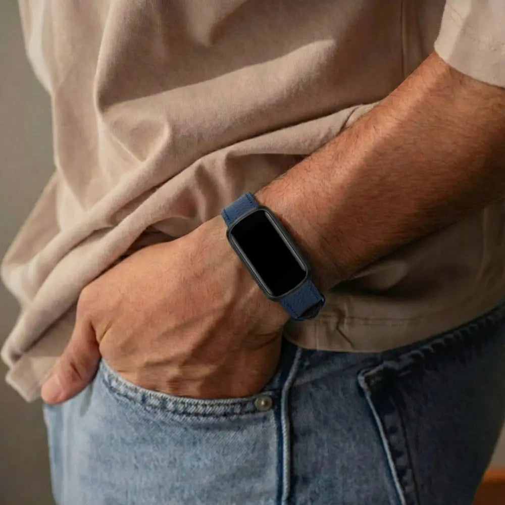 Fitbit Inspire 3 leren bandje (donkerblauw)