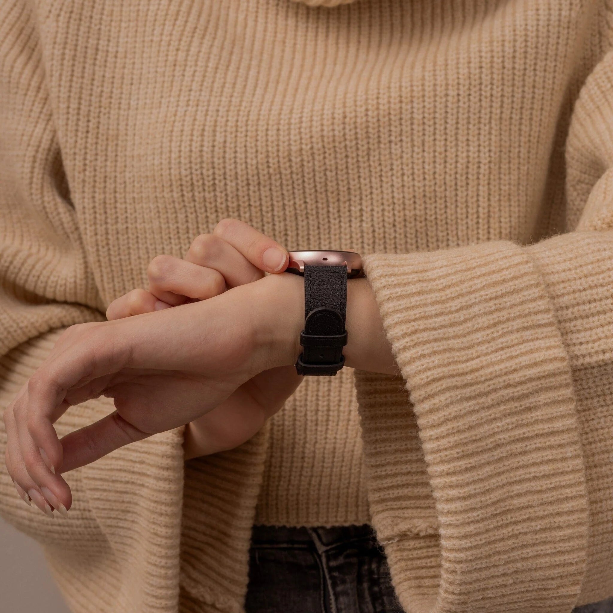 Uhrenarmband Leder 22mm - Schnellverschluss (schlichtes Schwarz)