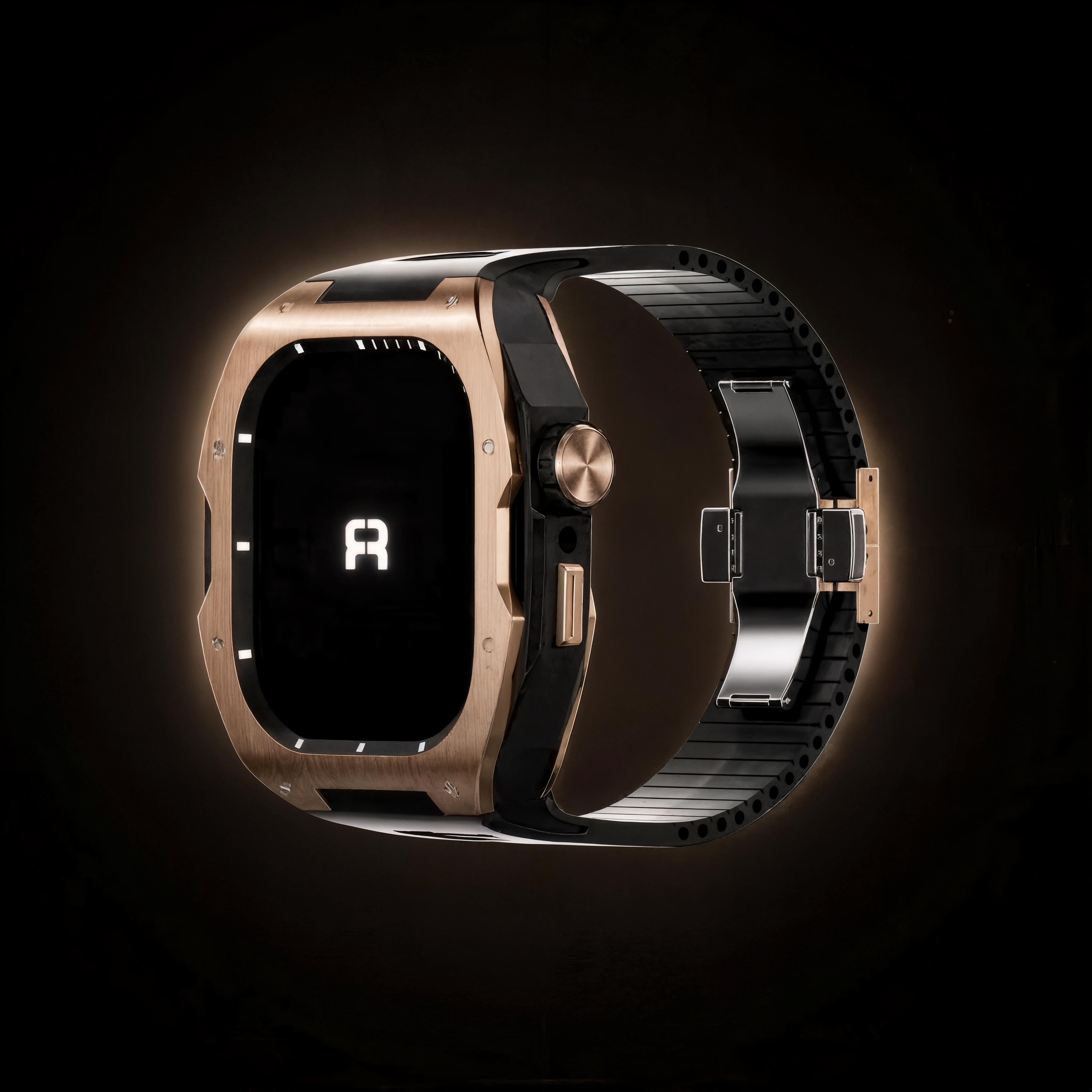 Reqior Apple Watch 45mm Hülle mit integriertem Gummi-Armband (Roségold/Schwarz)