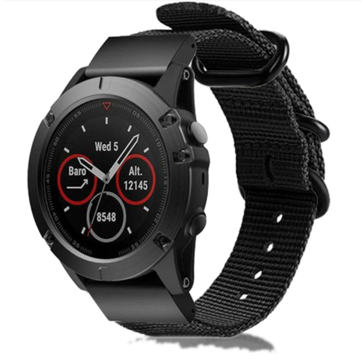 Garmin Fenix 5/6 Nylonarmband mit Schnallenverschluss (Schwarz)