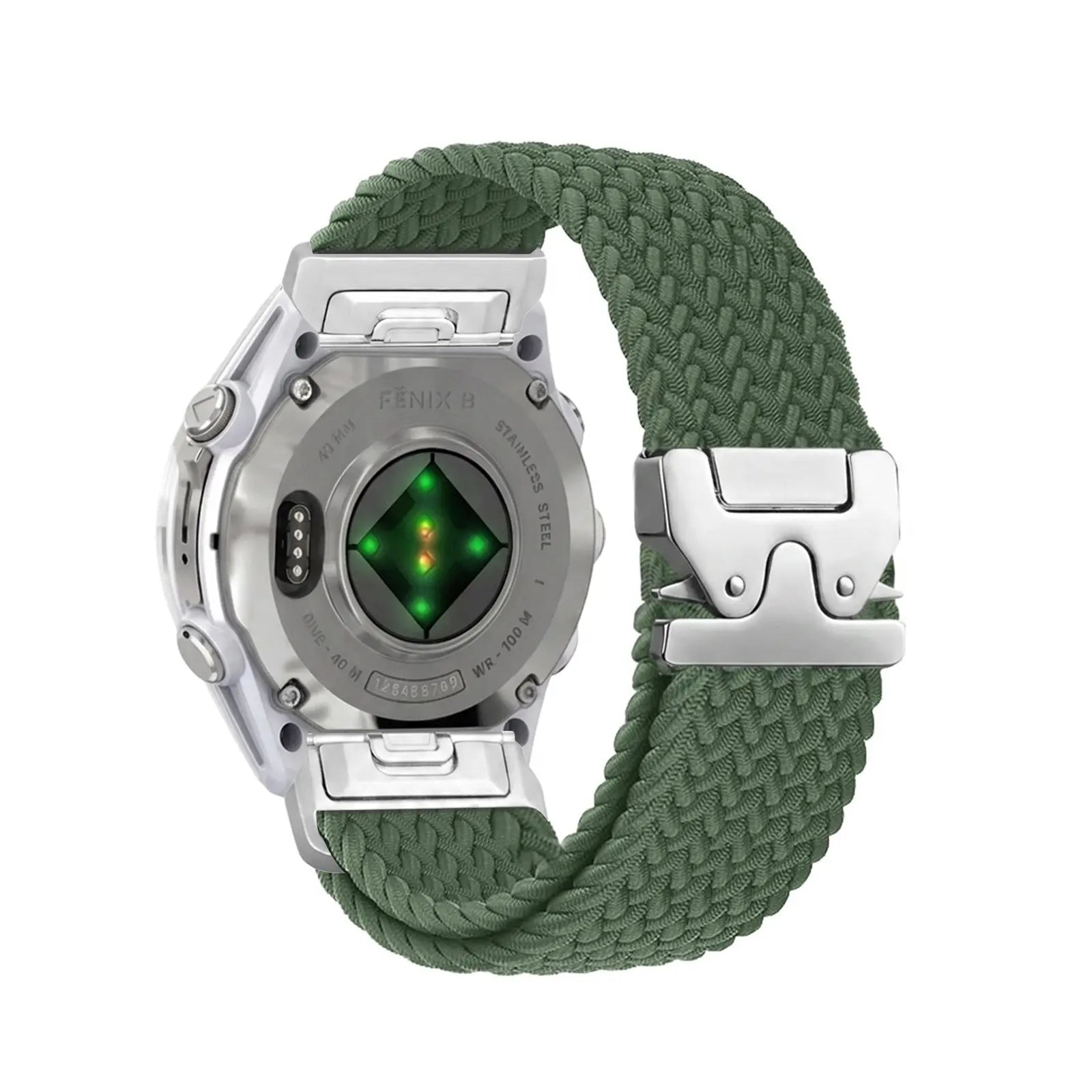 Garmin Quatix 8 Pro - 47mm Geflochtenes Armband mit P-Schnalle (Grün mit Silber)
