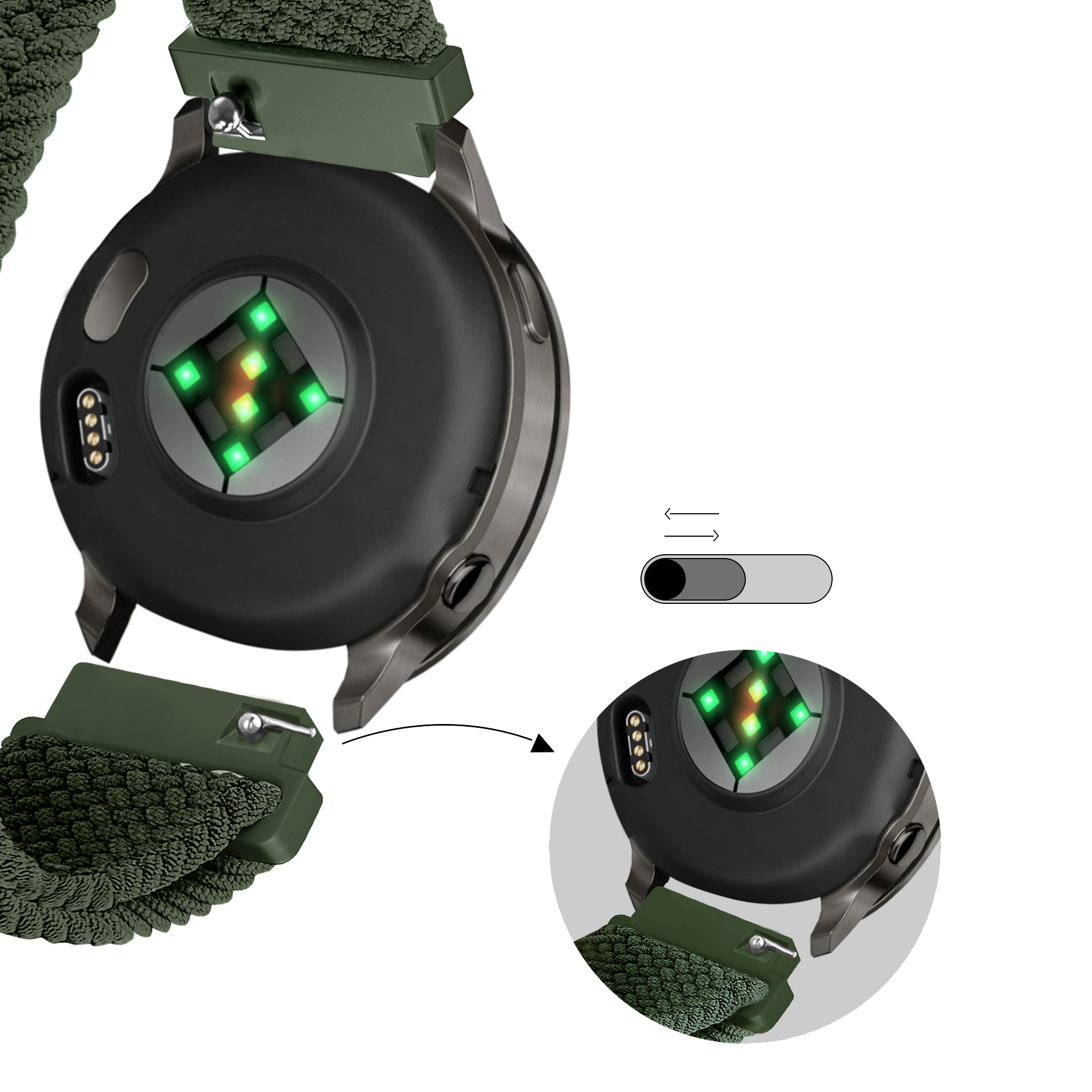 Bandz Garmin Forerunner 265s Adjustable Braided Strap (Green)