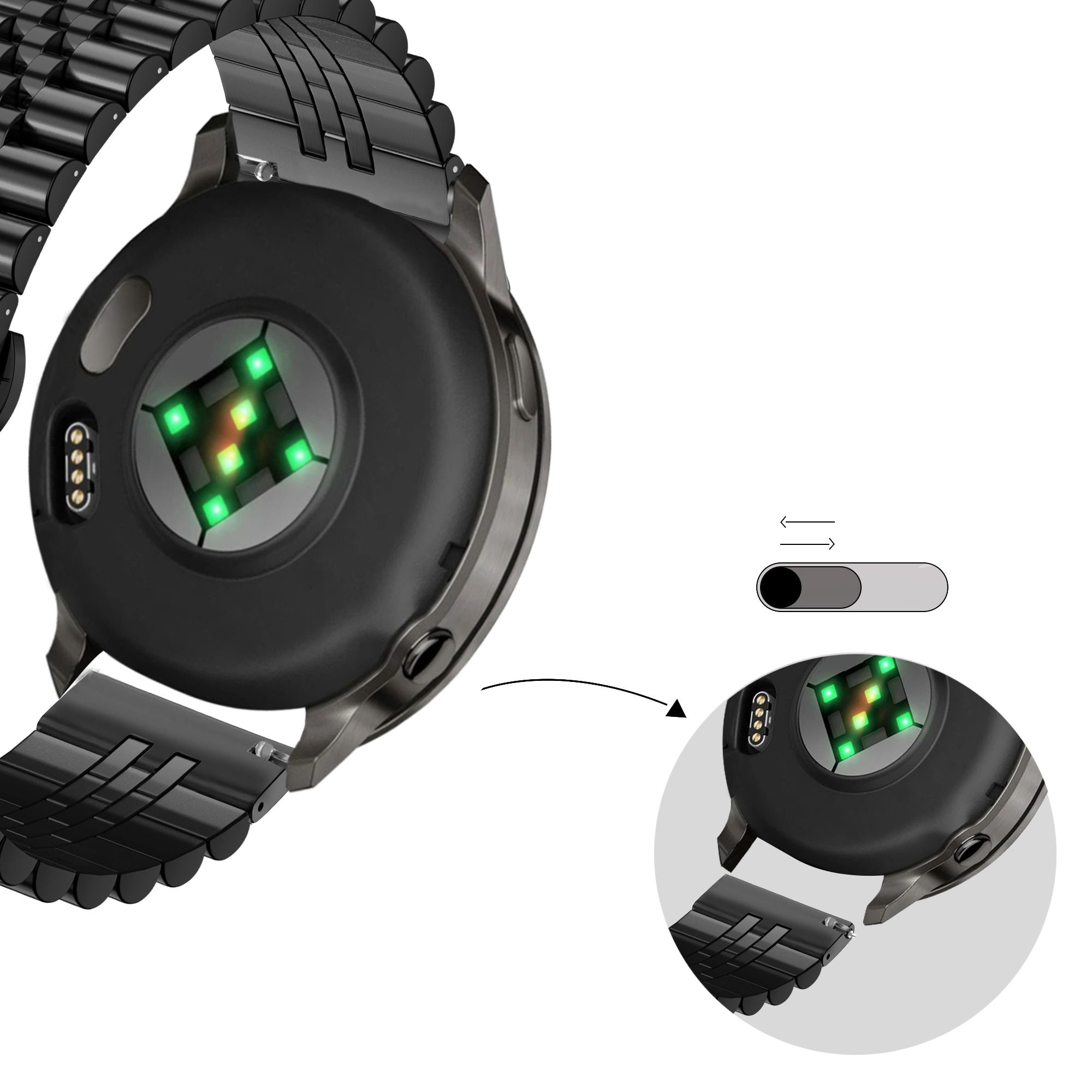 Bandz Garmin Vivomove 3s Stahlarmband 'Jubilee' (Schwarz)